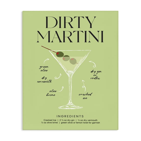 Stupell Industries Contemporary Dirty Martini Green Recipe Canvas Art, 16 x 20, by Lettered and Lined