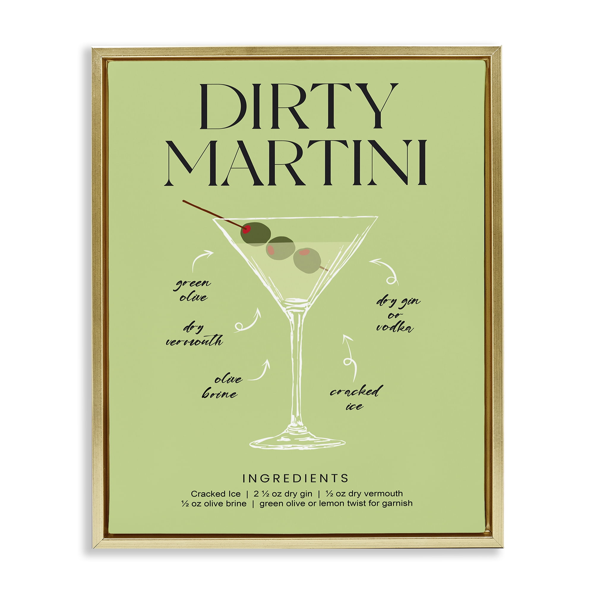 Stupell Industries Dirty Martini Green Recipe Gold Framed Floater Canvas Wall Art, design by Lettered and Lined