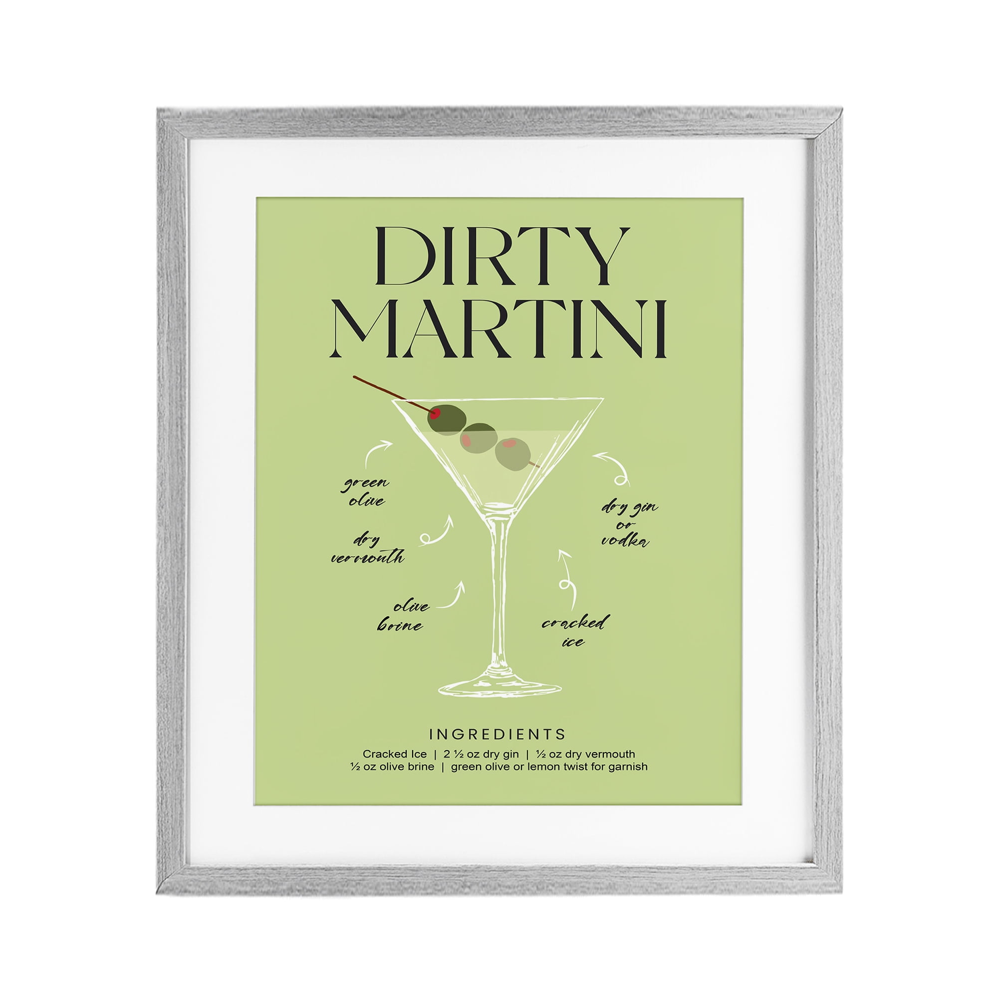 Stupell Industries Dirty Martini Green Recipe Gray Framed Print Under Glass, design by Lettered and Lined