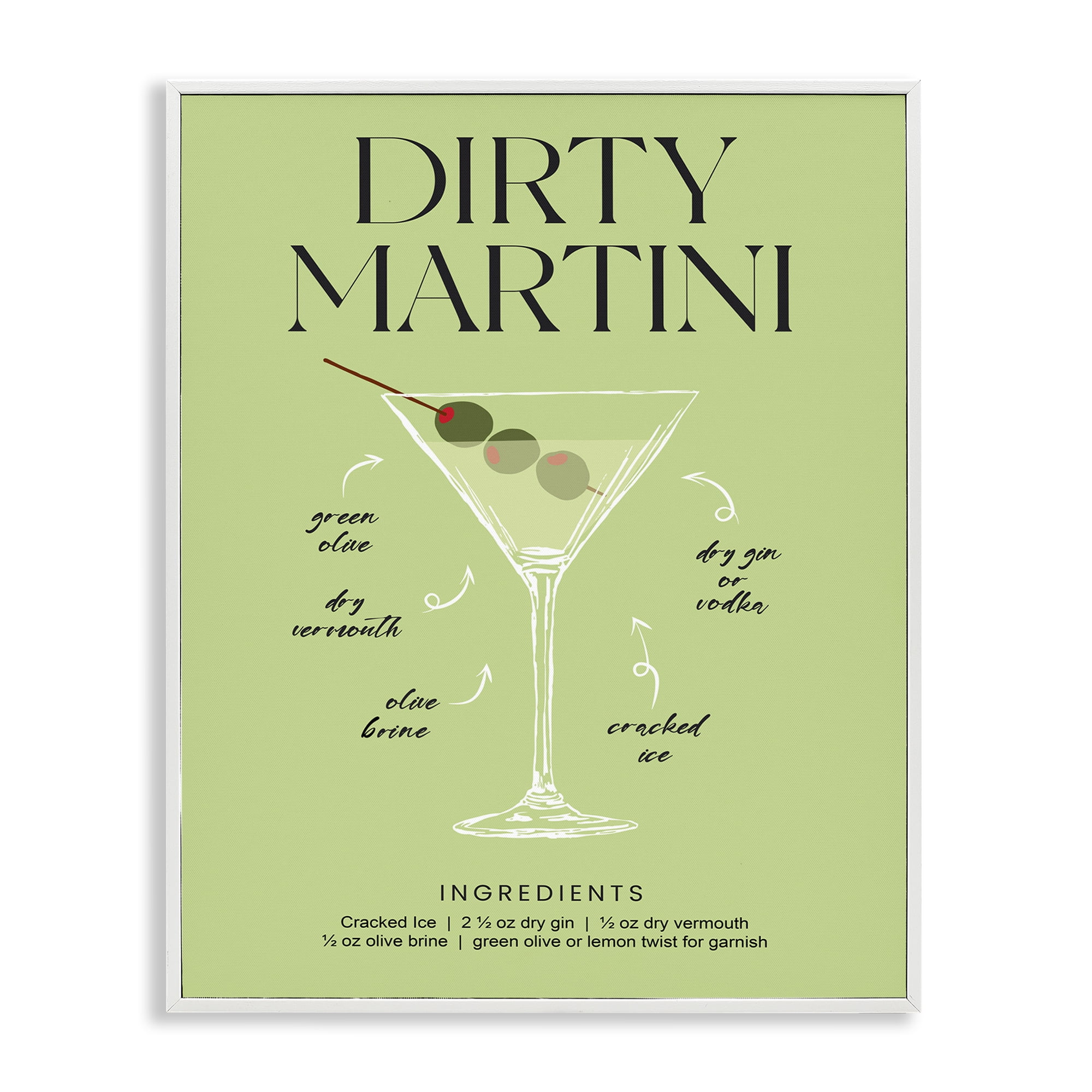 Stupell Industries Dirty Martini Green Recipe White Framed Giclee Art, design by Lettered and Lined