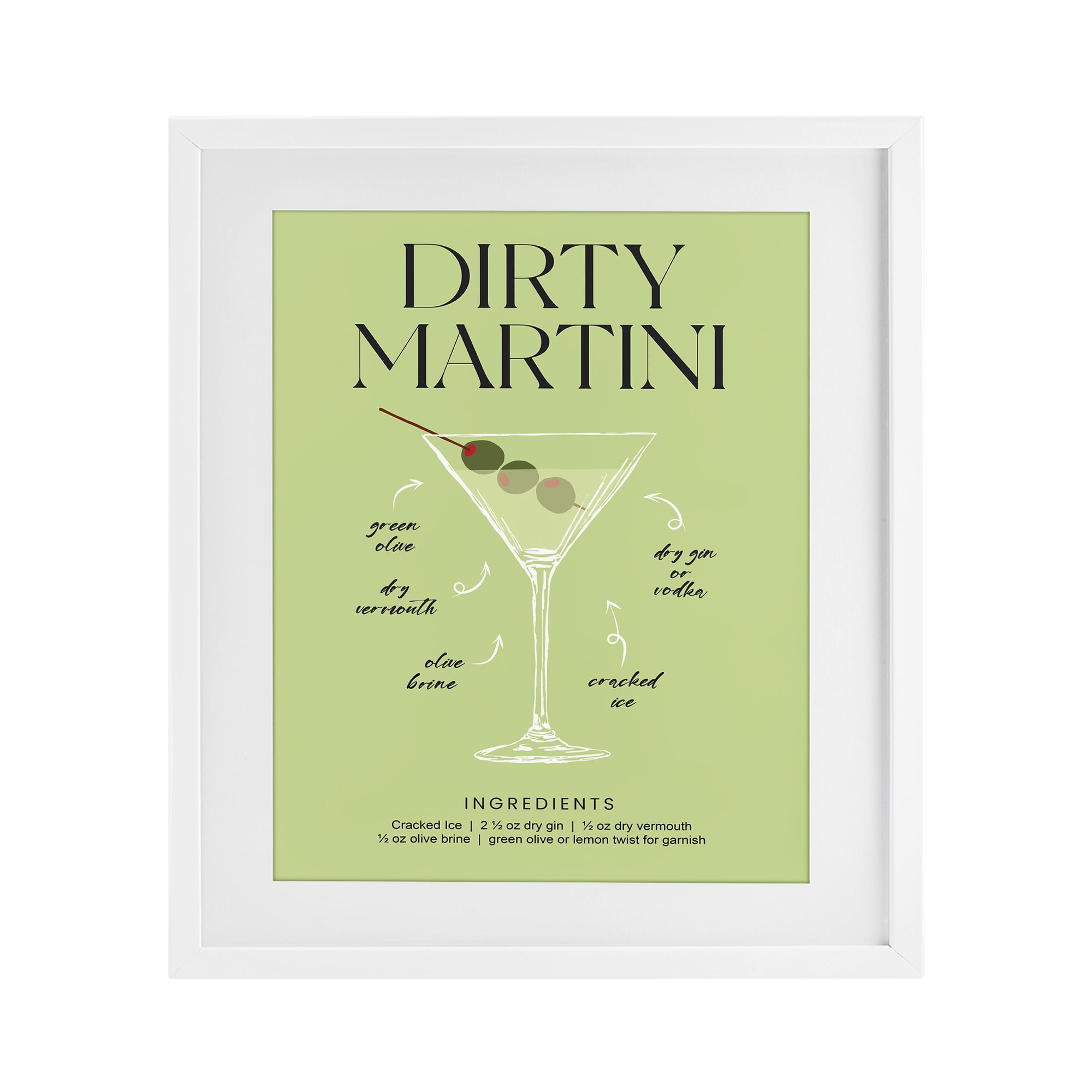 Stupell Industries Dirty Martini Green Recipe White Framed Print Under Glass, design by Lettered and Lined