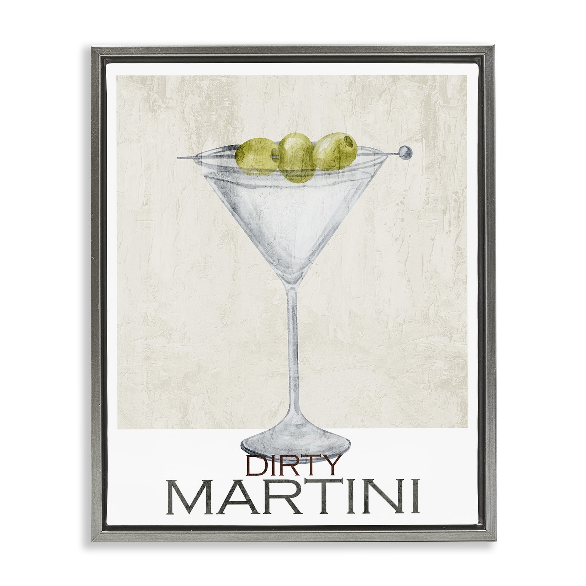 Stupell Industries Dirty Martini Olives Gray Framed Floater Canvas Wall Art, design by Kim Allen