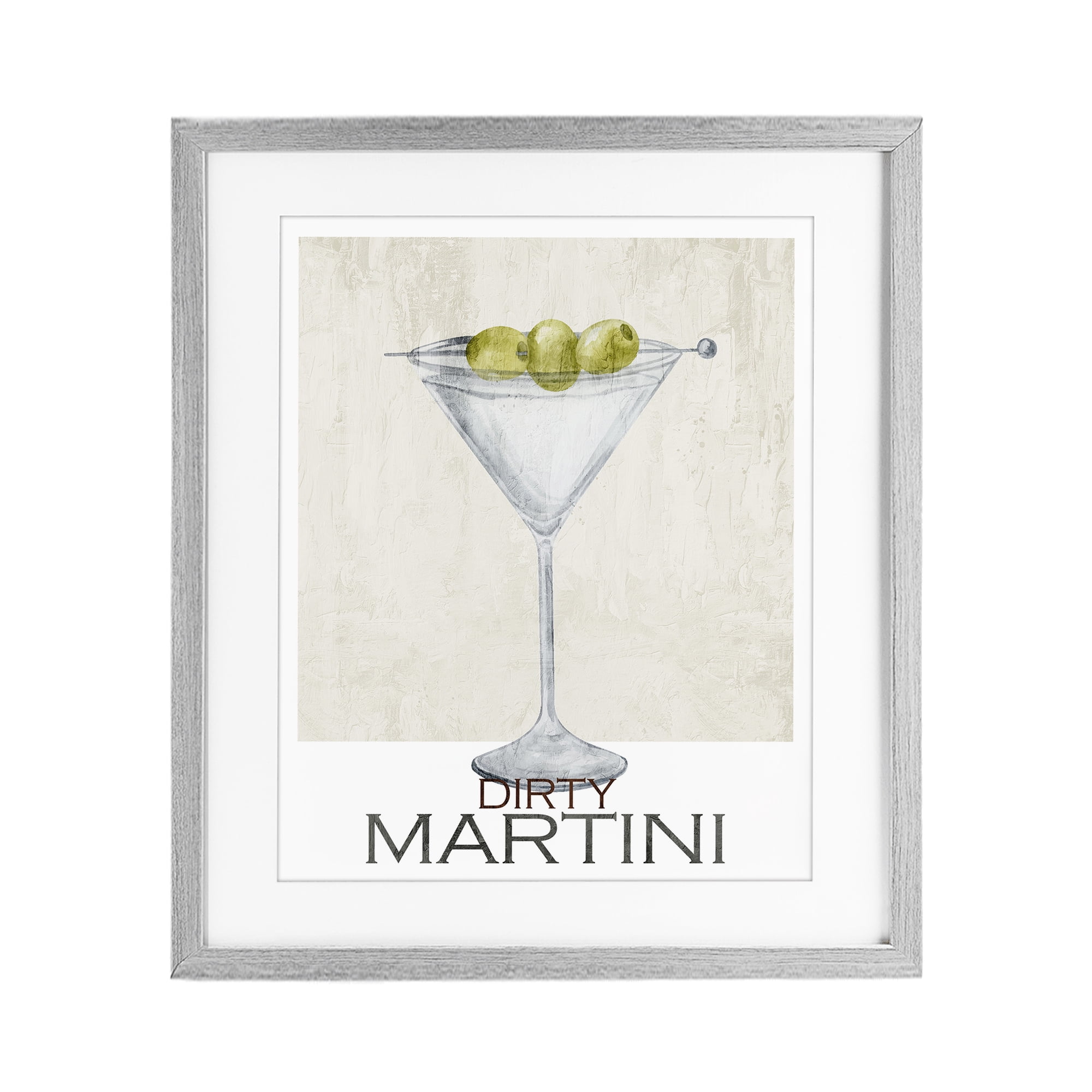 Stupell Industries Dirty Martini Olives Gray Framed Print Under Glass, design by Kim Allen