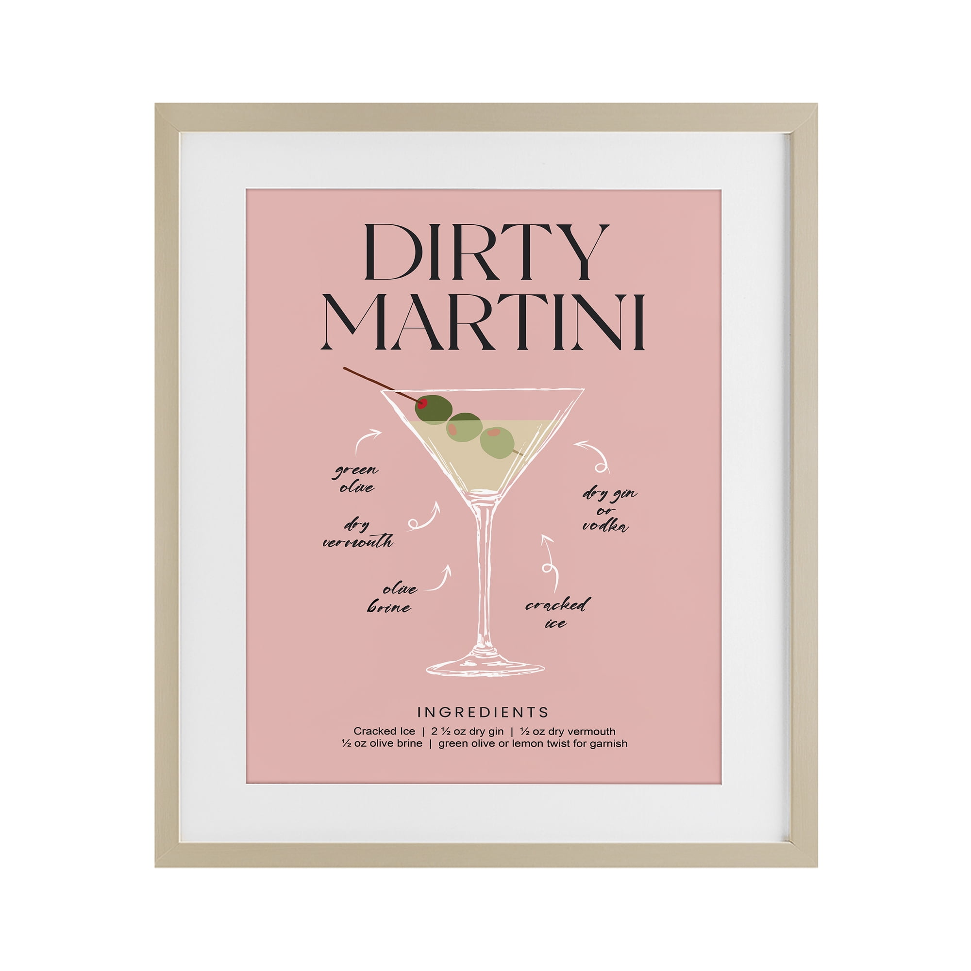 Stupell Industries Dirty Martini Pink Recipe Birch Framed Print Under Glass, design by Lettered and Lined