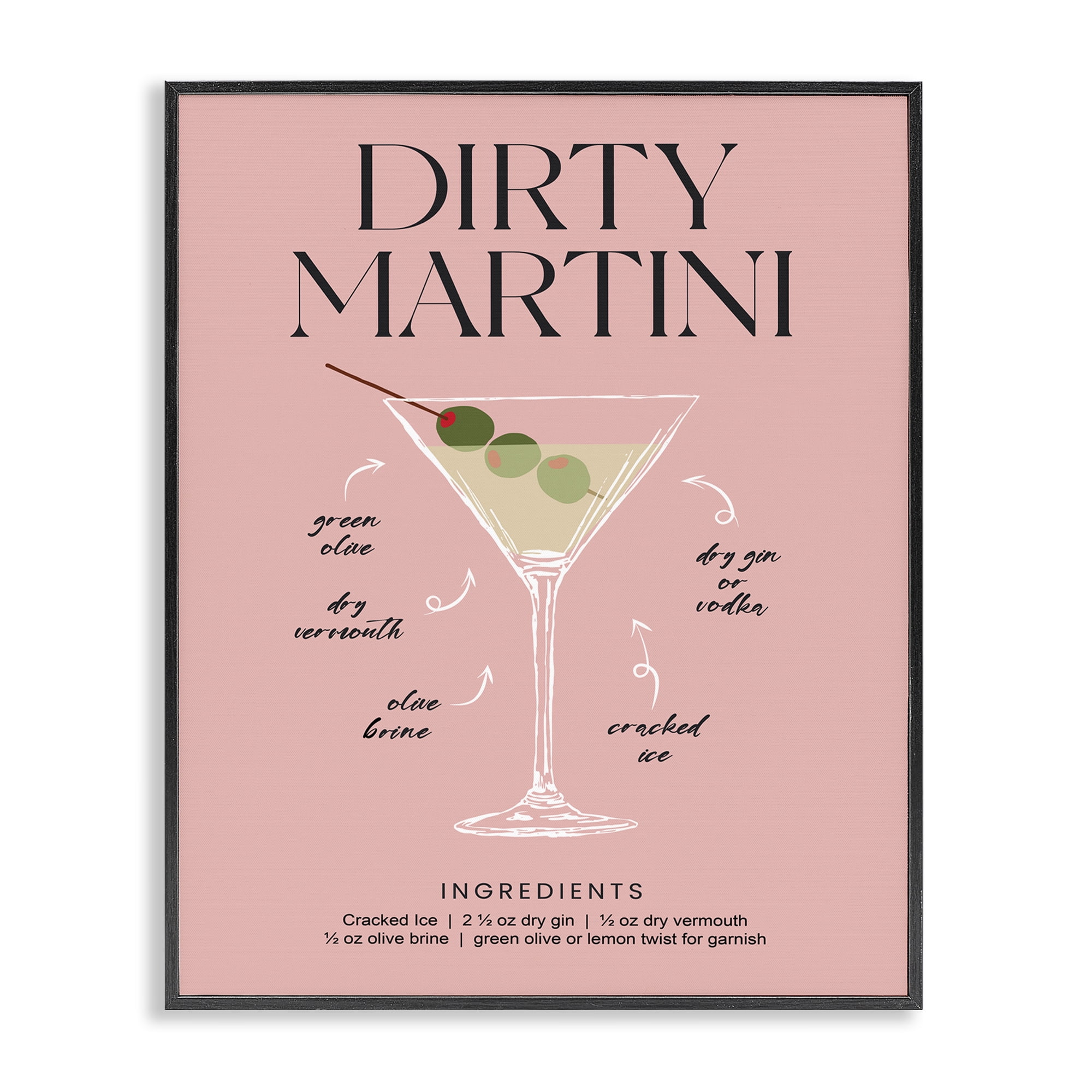 Stupell Industries Dirty Martini Pink Recipe Black Framed Giclee Art, design by Lettered and Lined