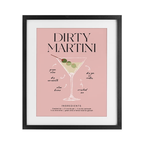 Stupell Industries Contemporary Dirty Martini Pink Recipe Black Framed Print Under Glass, 13 x 16, by Lettered and Lined
