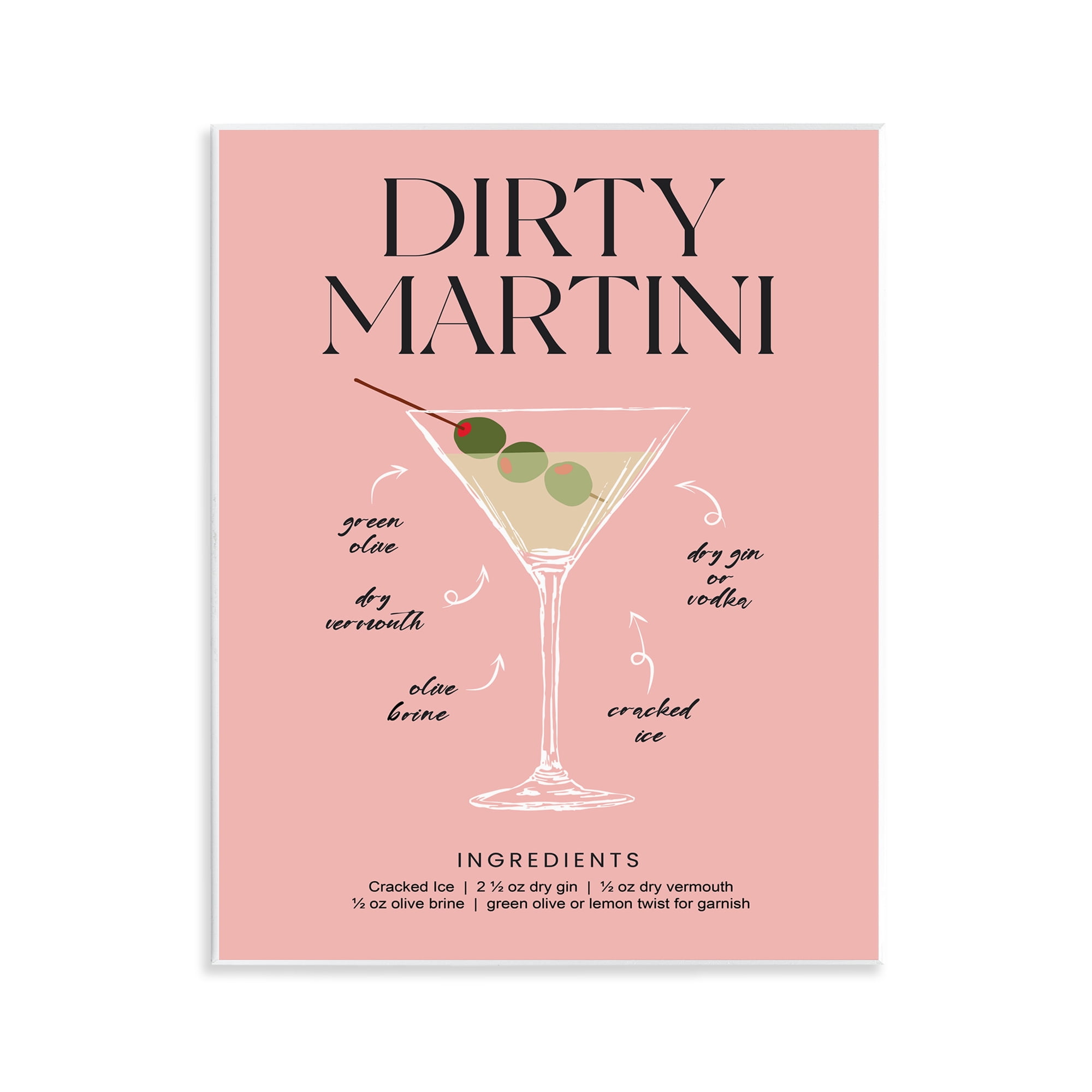 Stupell Industries Dirty Martini Pink Recipe Wall Plaque Art, design by Lettered and Lined