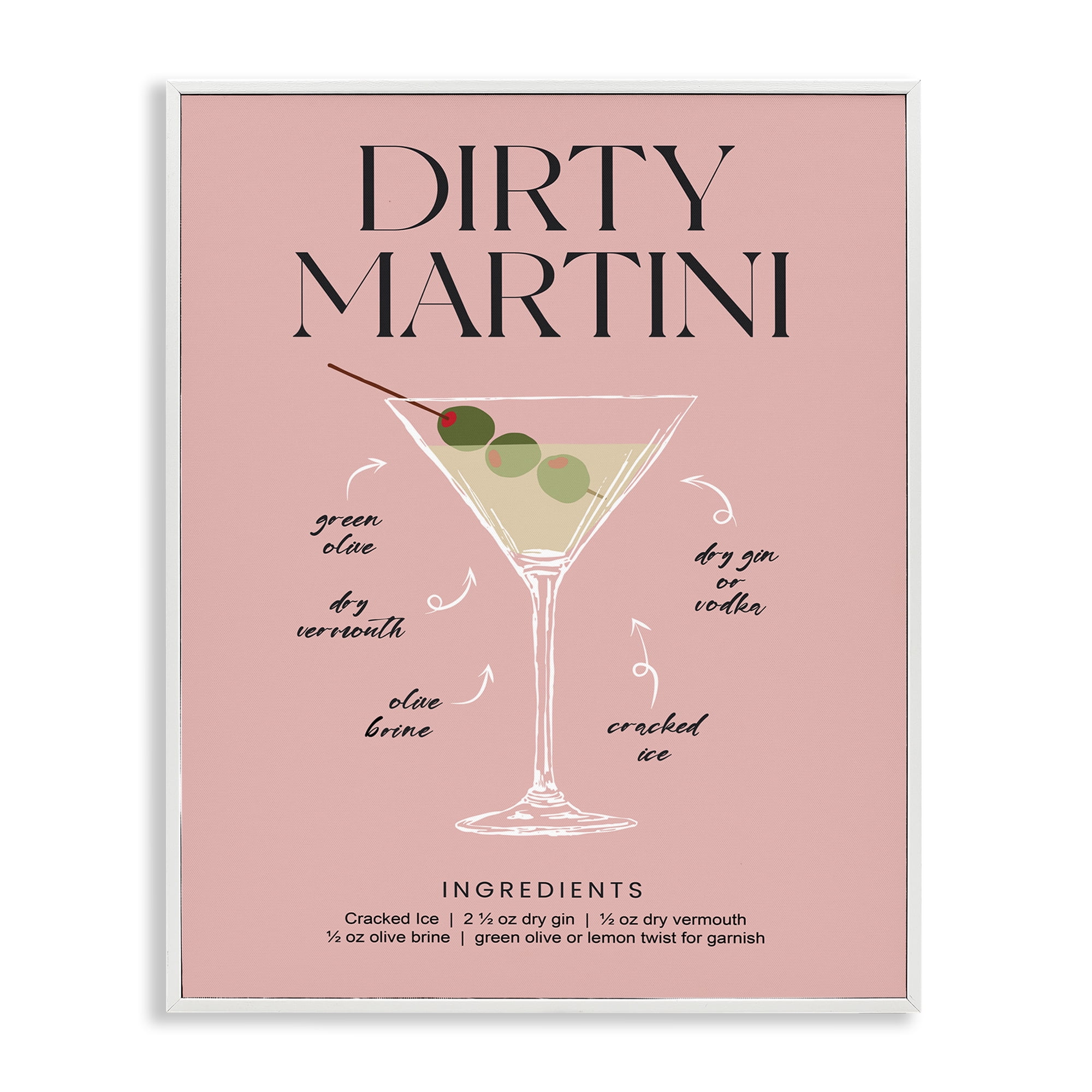 Stupell Industries Dirty Martini Pink Recipe White Framed Giclee Art, design by Lettered and Lined