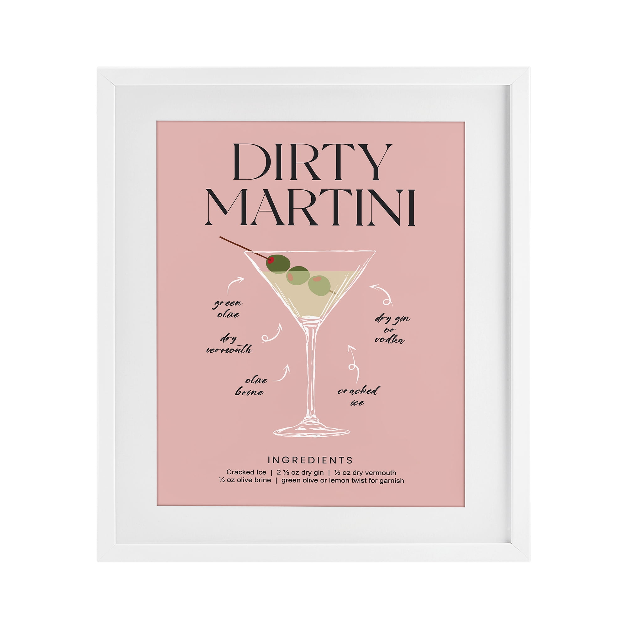 Stupell Industries Dirty Martini Pink Recipe White Framed Print Under Glass, design by Lettered and Lined