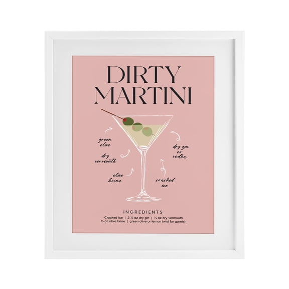 Stupell Industries Dirty Martini Pink Recipe White Framed Print Under Glass, design by Lettered and Lined