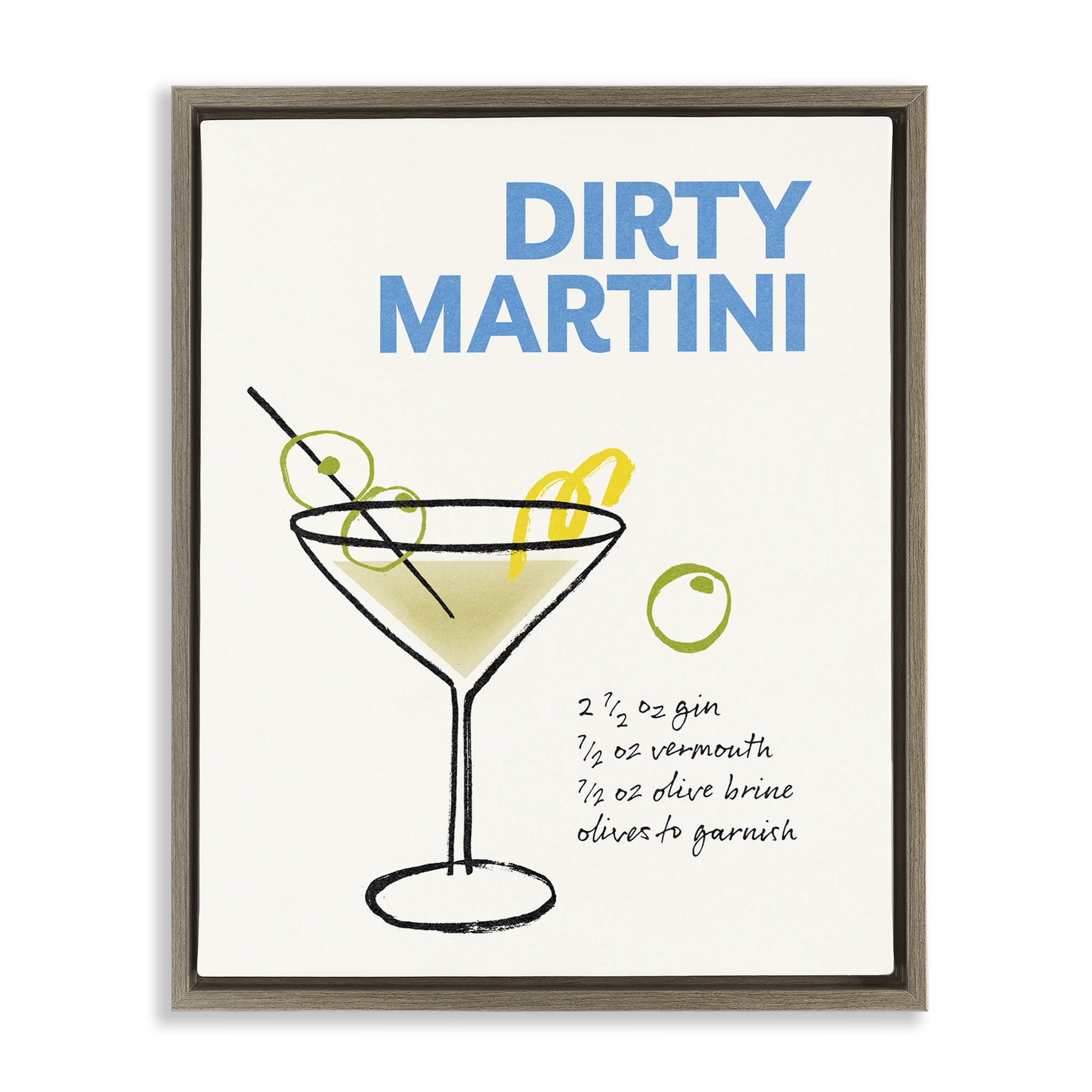 Stupell Industries Dirty Martini Recipe Food & Beverage Painting Brown Floater Framed Art Print Wall Art, 17 x 21
