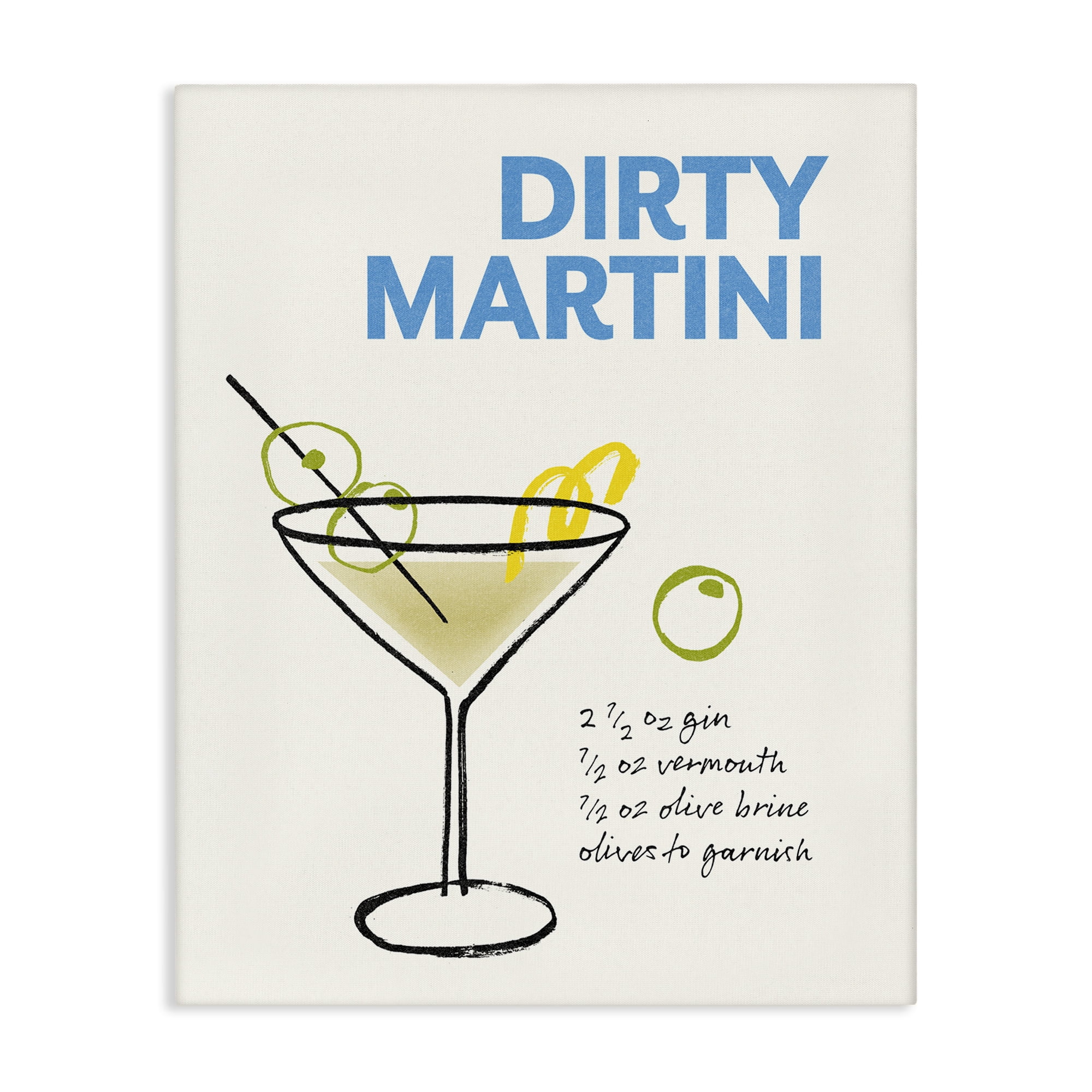 Stupell Industries Dirty Martini Recipe Food & Beverage Painting Gallery Wrapped Canvas Art Print Wall Art, 24 x 30