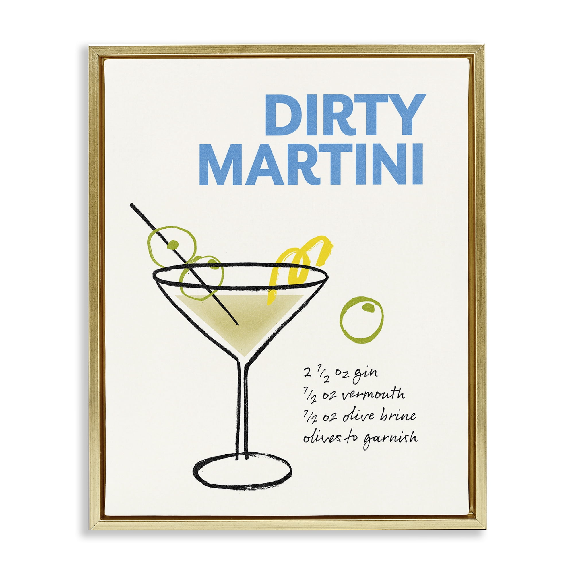Stupell Industries Dirty Martini Recipe Food & Beverage Painting Gold Floater Framed Art Print Wall Art, 17 x 21