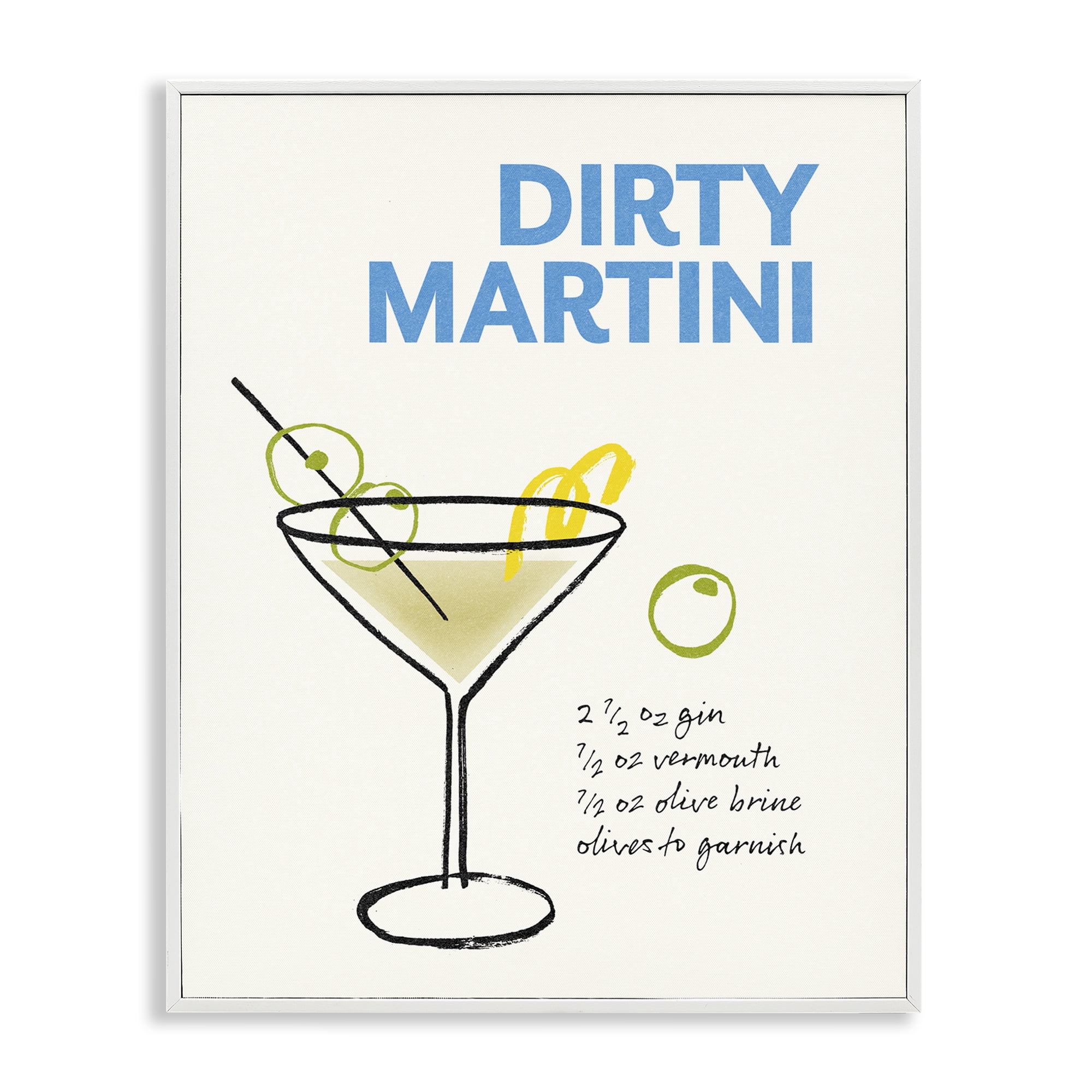Stupell Industries Dirty Martini Recipe Food & Beverage Painting White Framed Art Print Wall Art, 16 x 20