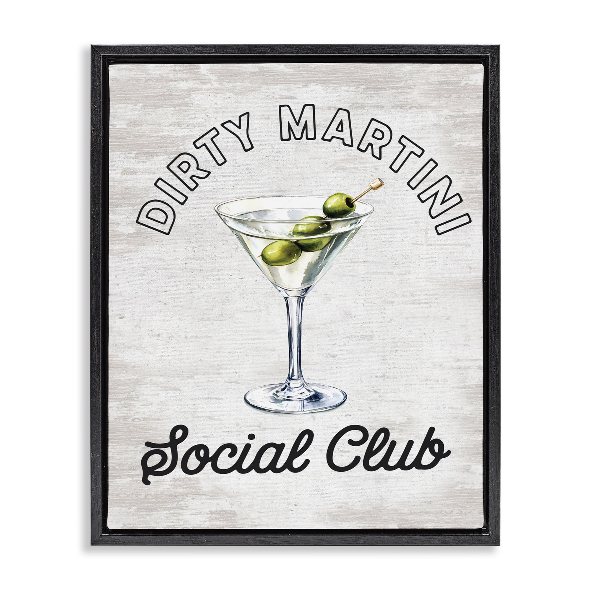 Stupell Industries Dirty Martini Social Club Black Framed Floater Canvas Wall Art, design by Lettered and Lined