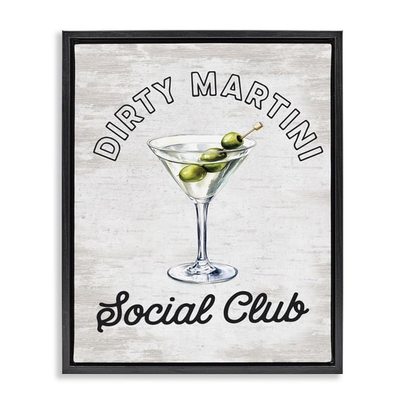 Stupell Industries Mid-Century Dirty Martini Social Club Black Floating Frame Canvas Art, 17 x 21, by Lettered and Lined
