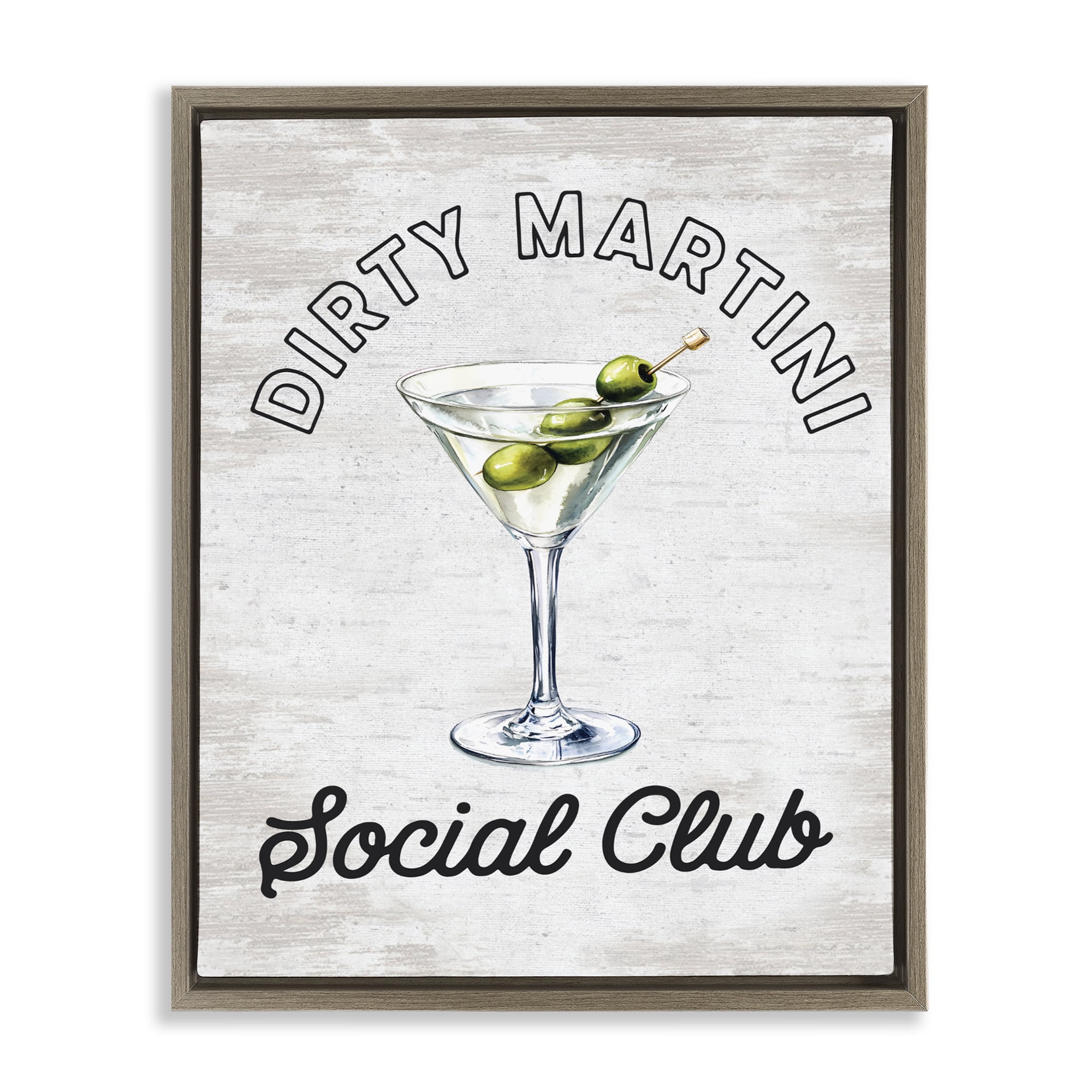 Stupell Industries Dirty Martini Social Club Brown Framed Floater Canvas Wall Art, design by Lettered and Lined