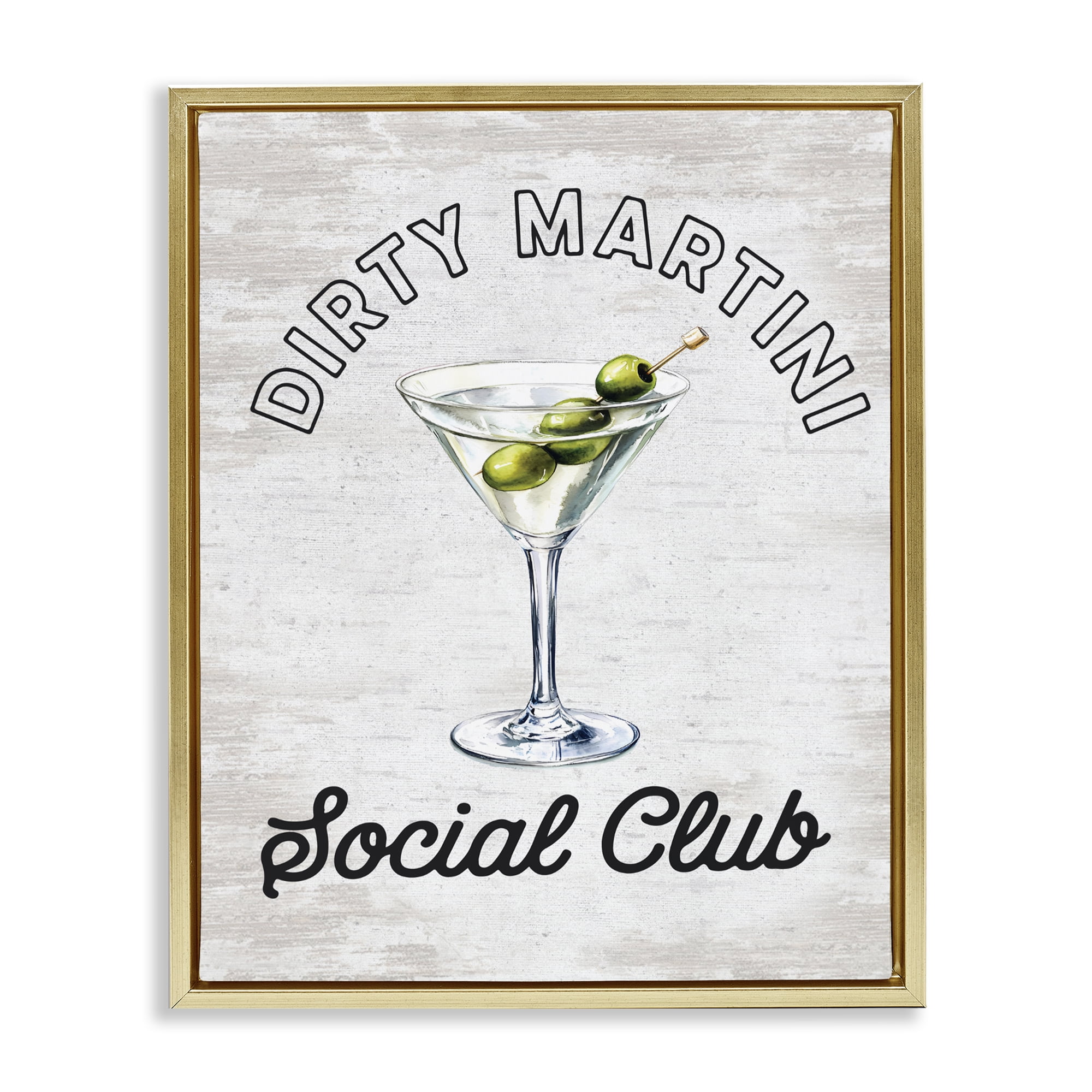 Stupell Industries Dirty Martini Social Club Gold Framed Floater Canvas Wall Art, design by Lettered and Lined