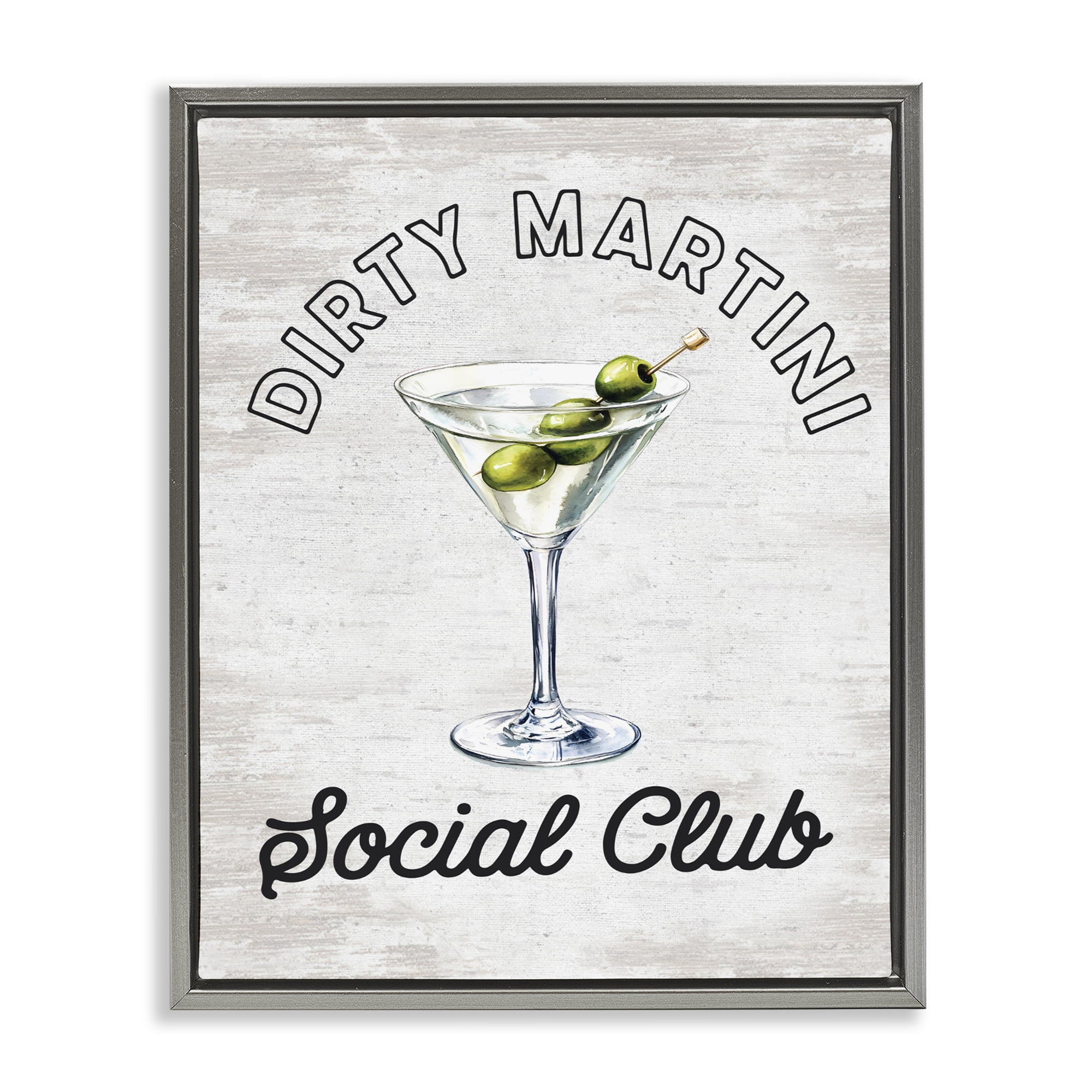 Stupell Industries Dirty Martini Social Club Gray Framed Floater Canvas Wall Art, design by Lettered and Lined