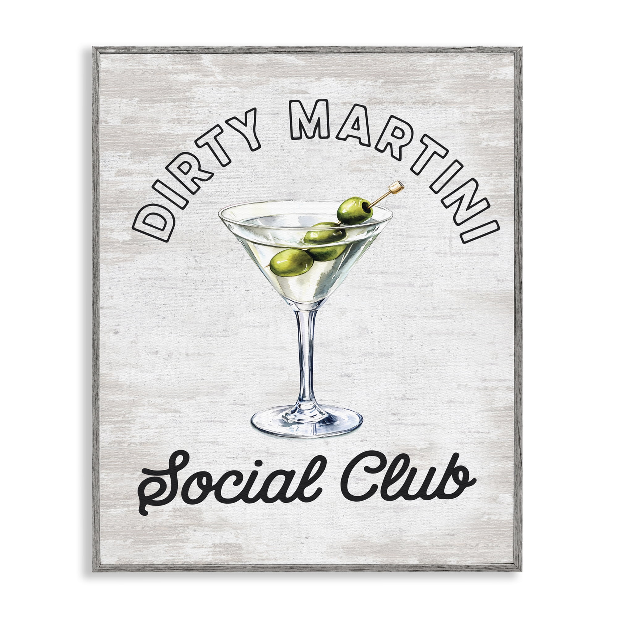 Stupell Industries Dirty Martini Social Club Gray Framed Giclee Art, design by Lettered and Lined