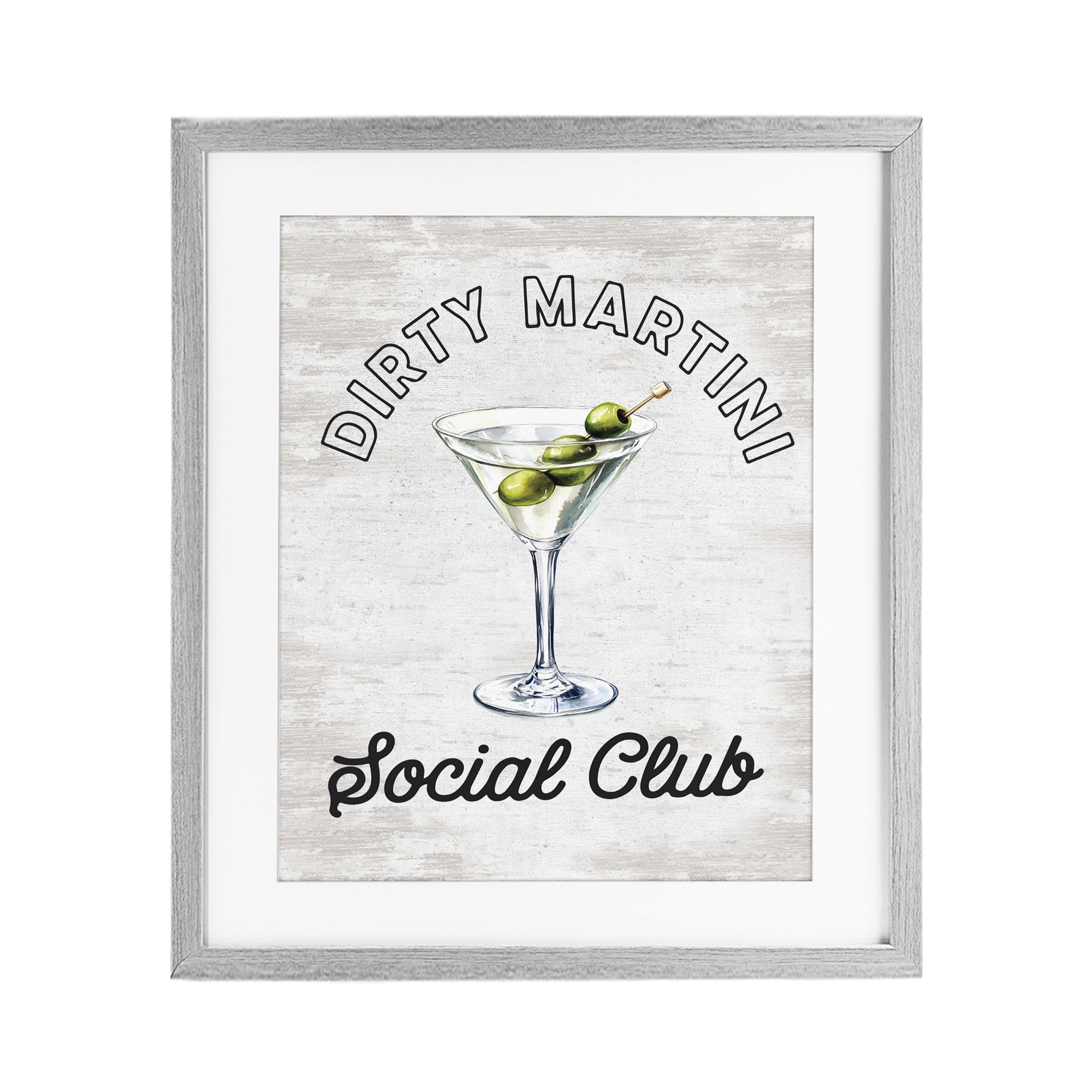 Stupell Industries Dirty Martini Social Club Gray Framed Print Under Glass, design by Lettered and Lined