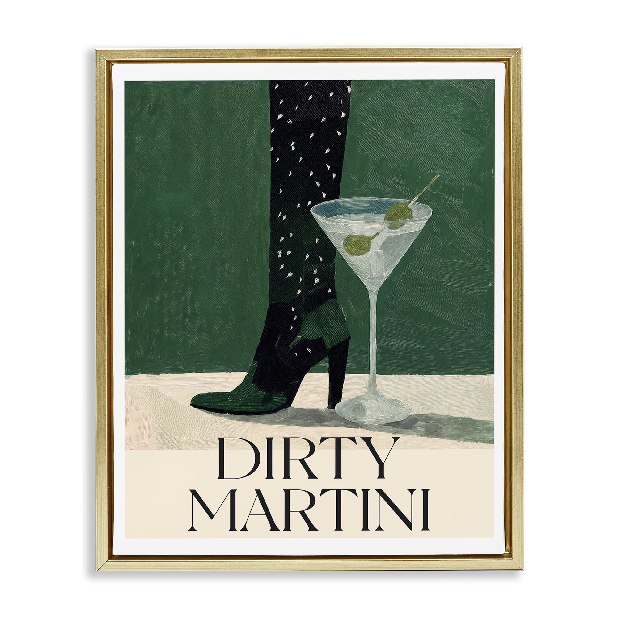 Stupell Industries Dirty Martini Stylish Heel Gold Framed Floater Canvas Wall Art, design by Lettered and Lined