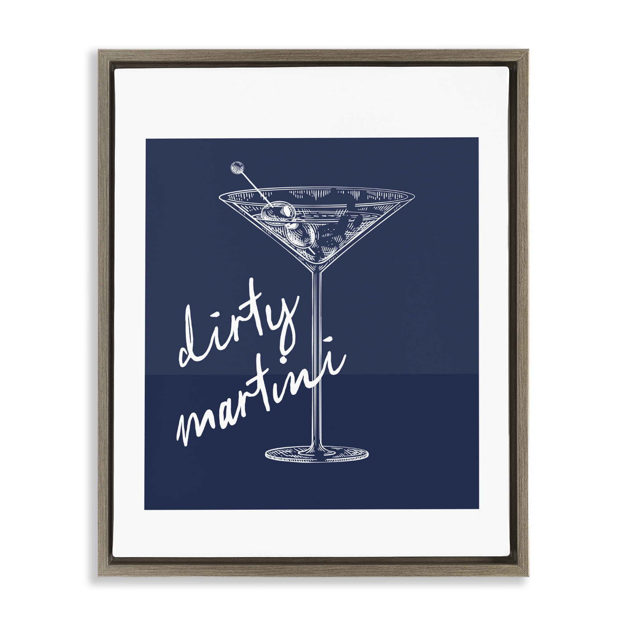 Stupell Industries Dirty Martini on Blue Brown Framed Floater Canvas Wall Art, design by Lettered and Lined