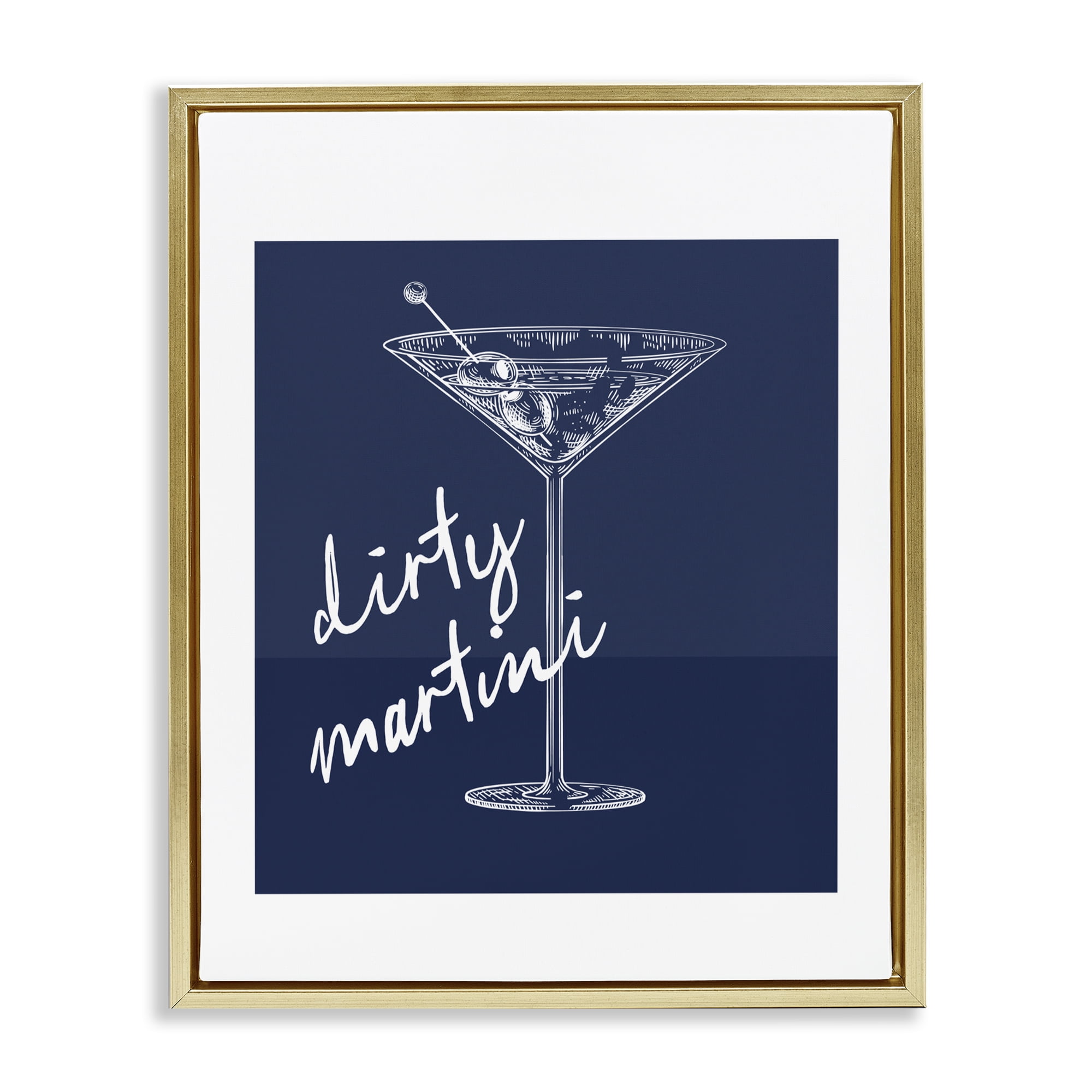 Stupell Industries Dirty Martini on Blue Gold Framed Floater Canvas Wall Art, design by Lettered and Lined
