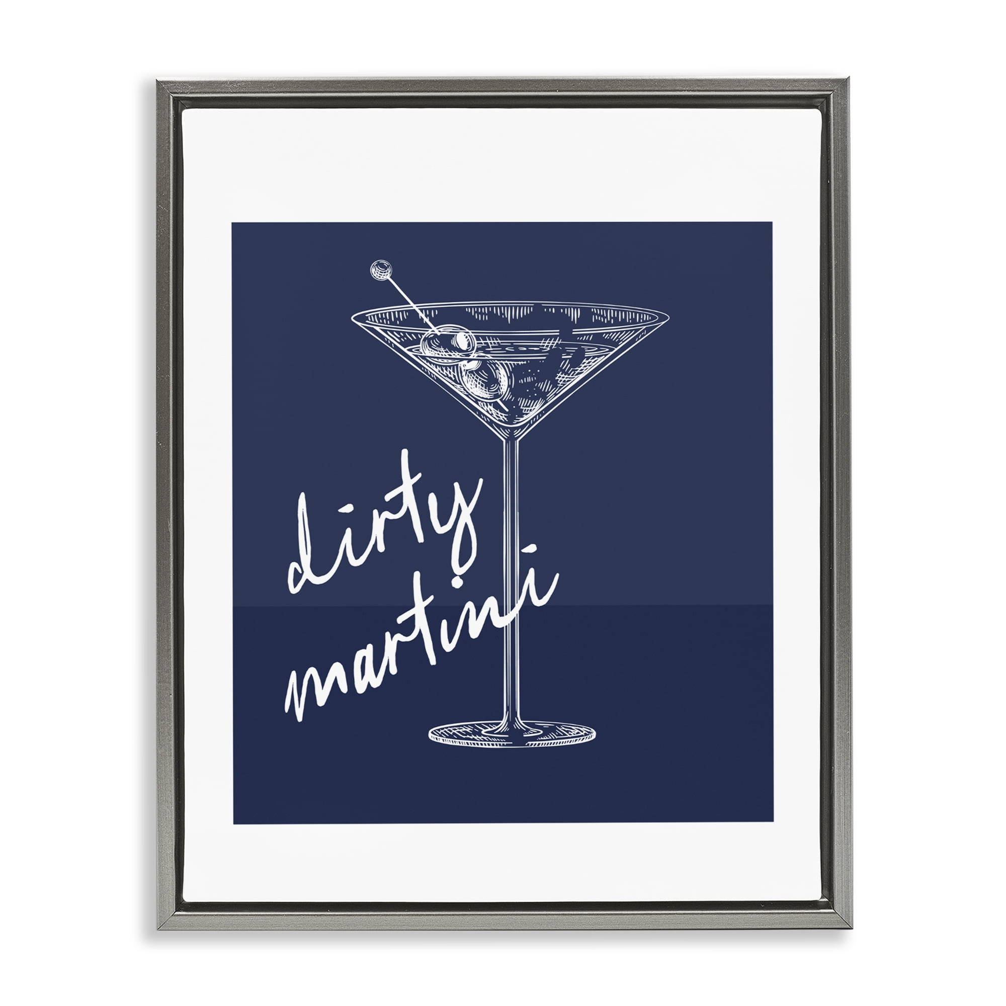 Stupell Industries Dirty Martini on Blue Gray Framed Floater Canvas Wall Art, design by Lettered and Lined