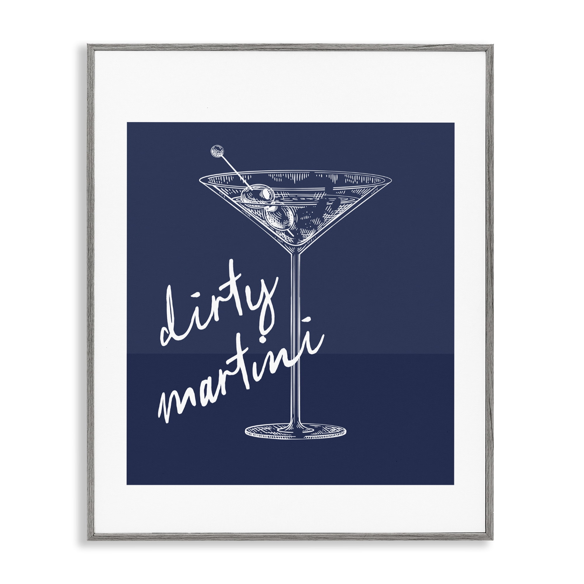 Stupell Industries Dirty Martini on Blue Gray Framed Giclee Art, design by Lettered and Lined