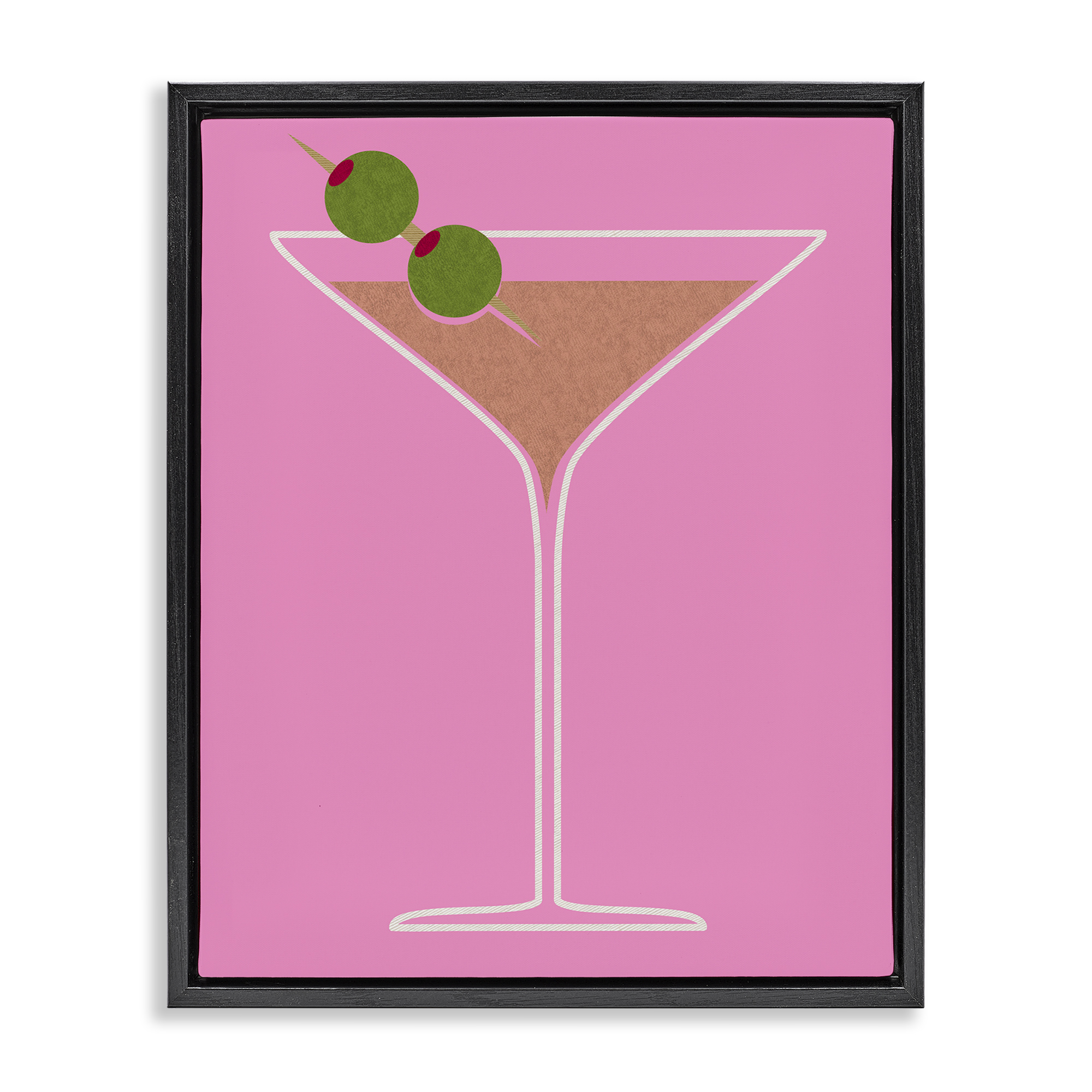 Stupell Industries Dirty Martini on Pink Food & Beverage Painting Black Floater Framed Art Print Wall Art, 25 x 31