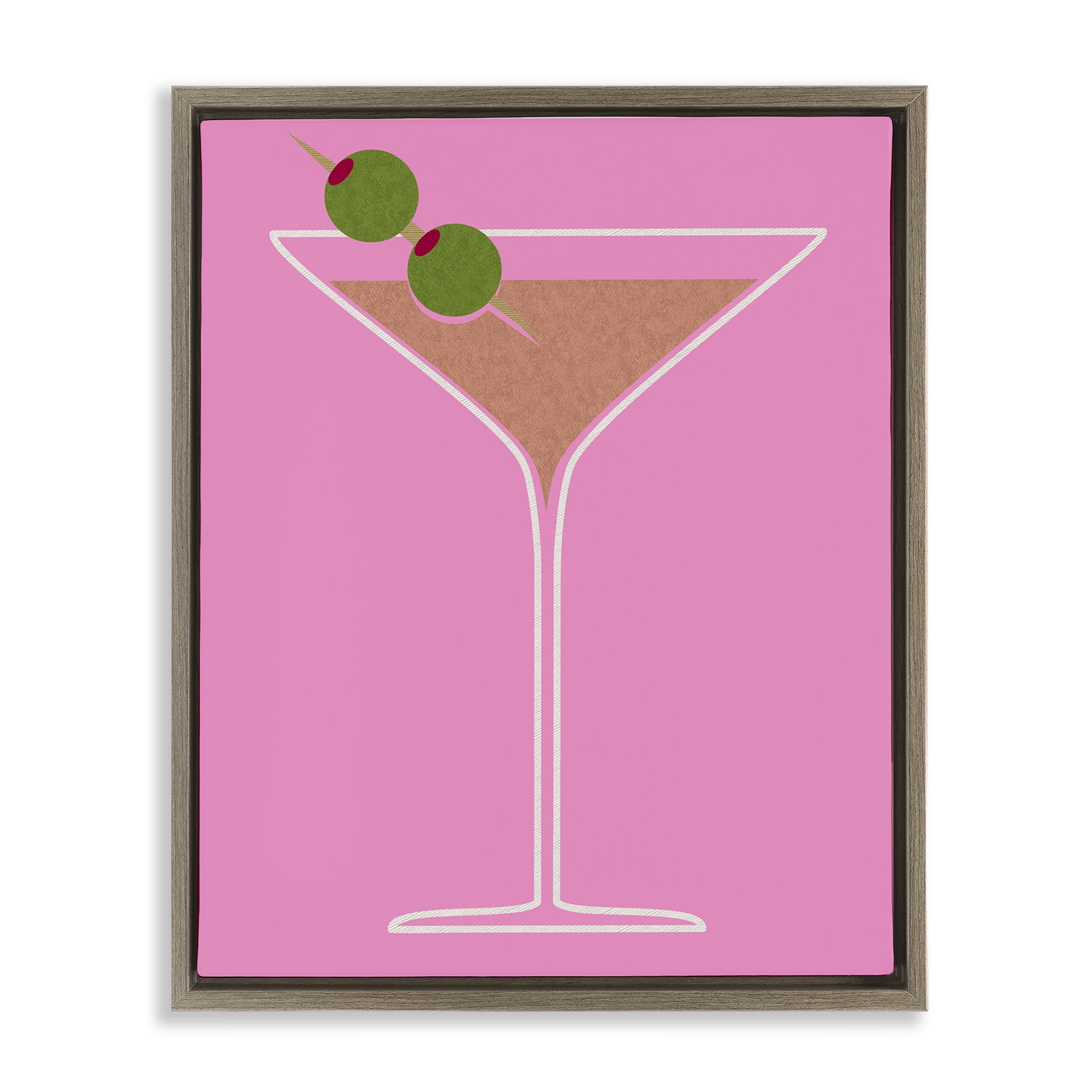 Stupell Industries Dirty Martini on Pink Food & Beverage Painting Brown Floater Framed Art Print Wall Art, 25 x 31