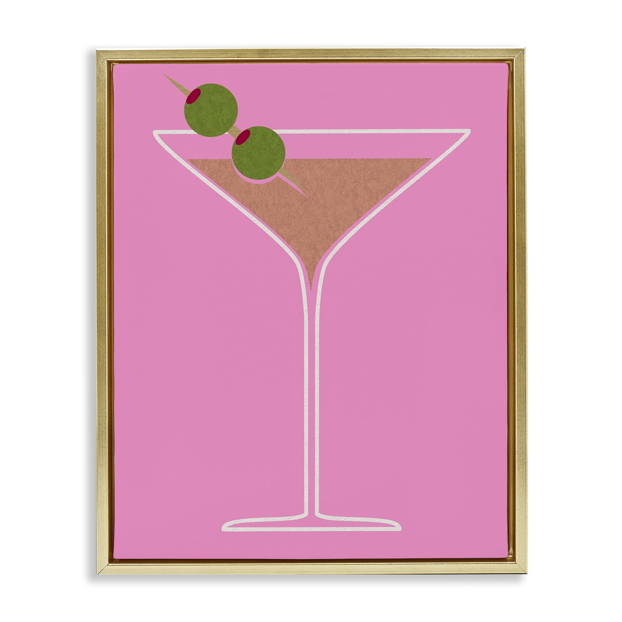Stupell Industries Dirty Martini on Pink Food & Beverage Painting Gold Floater Framed Art Print Wall Art, 25 x 31