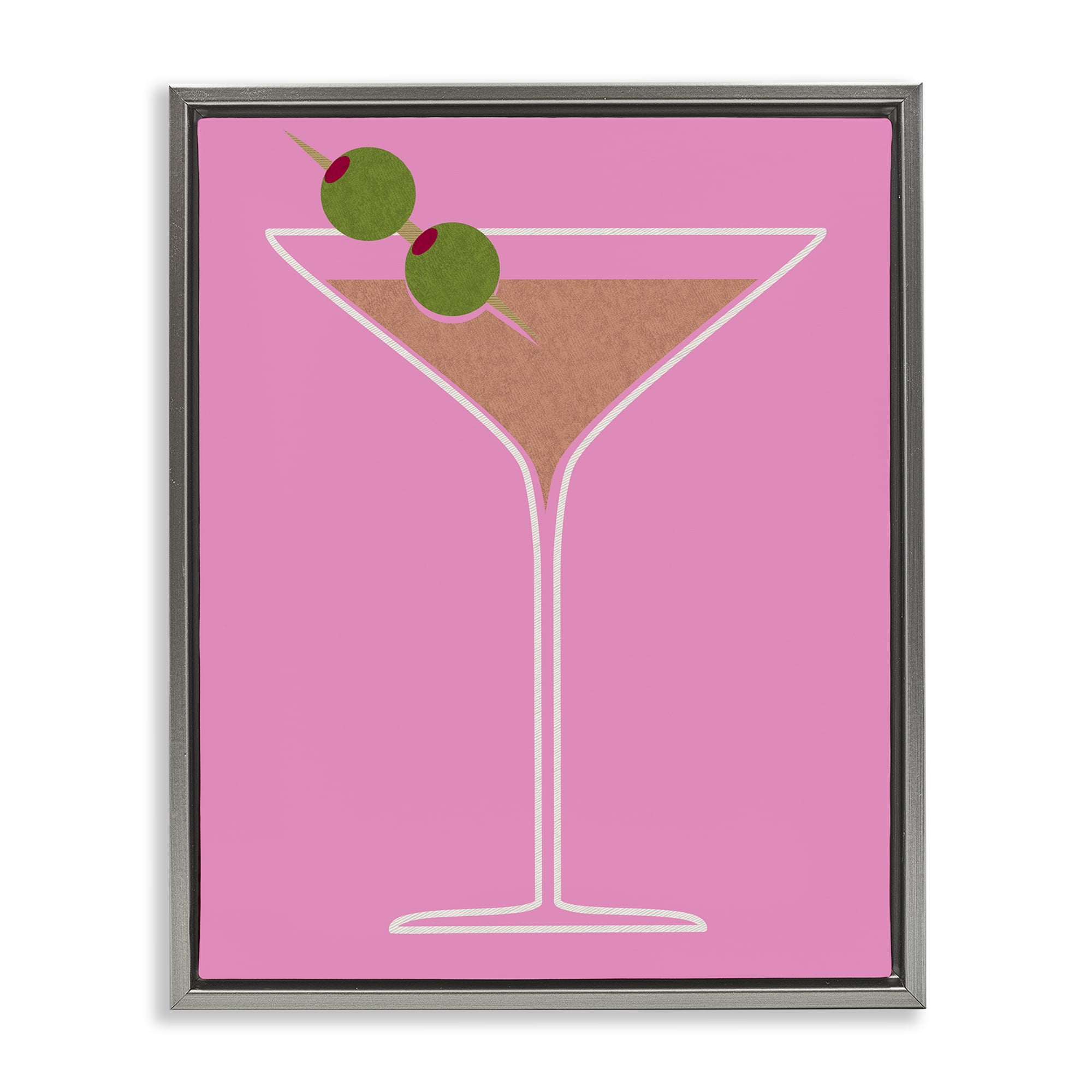 Stupell Industries Dirty Martini on Pink Food & Beverage Painting Gray Floater Framed Art Print Wall Art, 25 x 31
