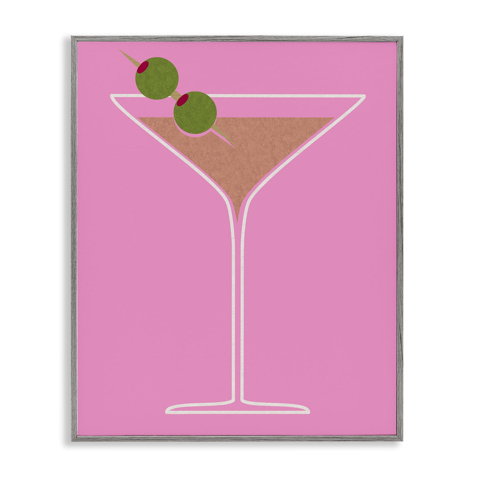 Stupell Industries Dirty Martini on Pink Food & Beverage Painting Gray Framed Art Print Wall Art, 11 x 14