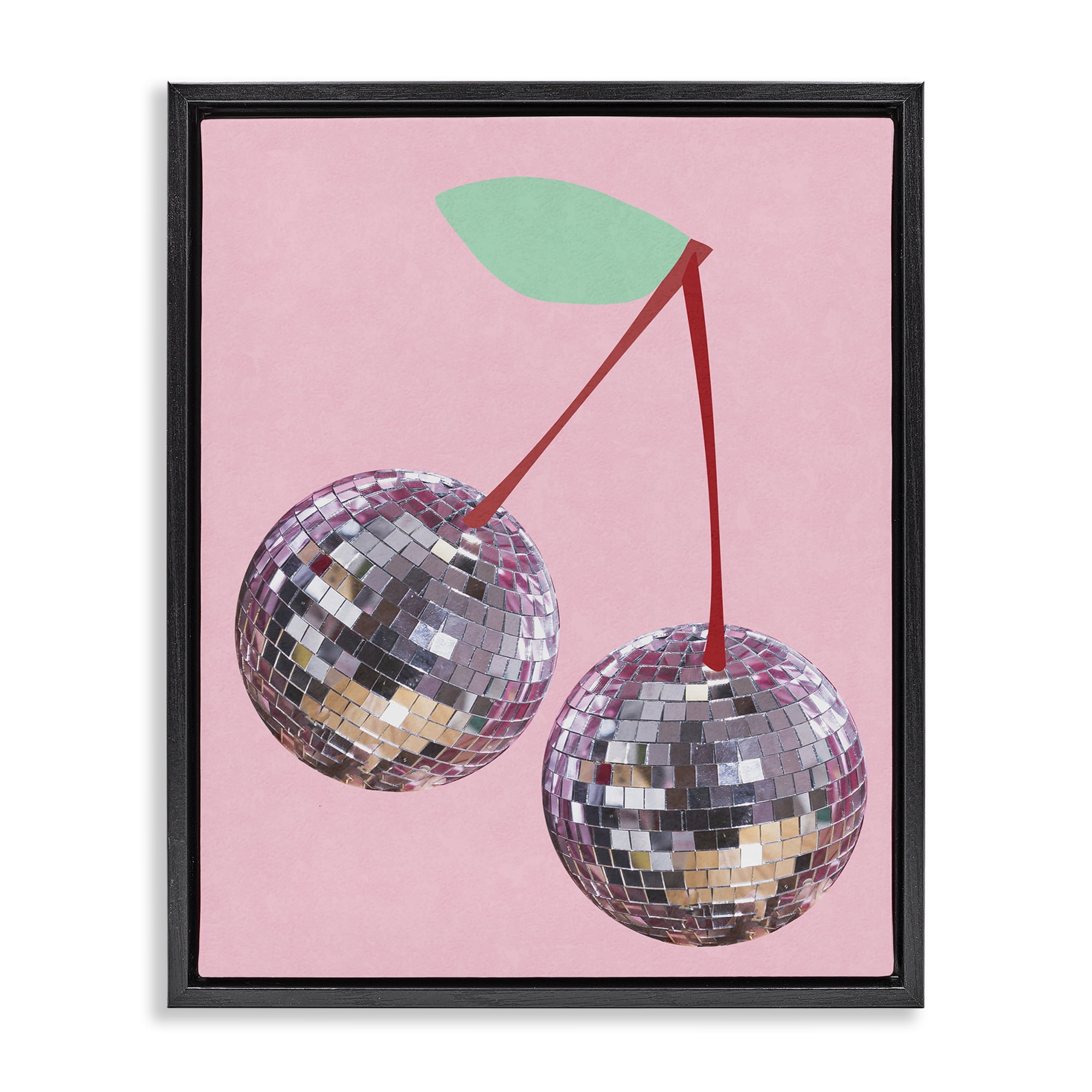 Stupell Industries Disco Ball Cherries Novelty & Humor Painting Black Floater Framed Canvas Art Print Wall Art, 25 x 31