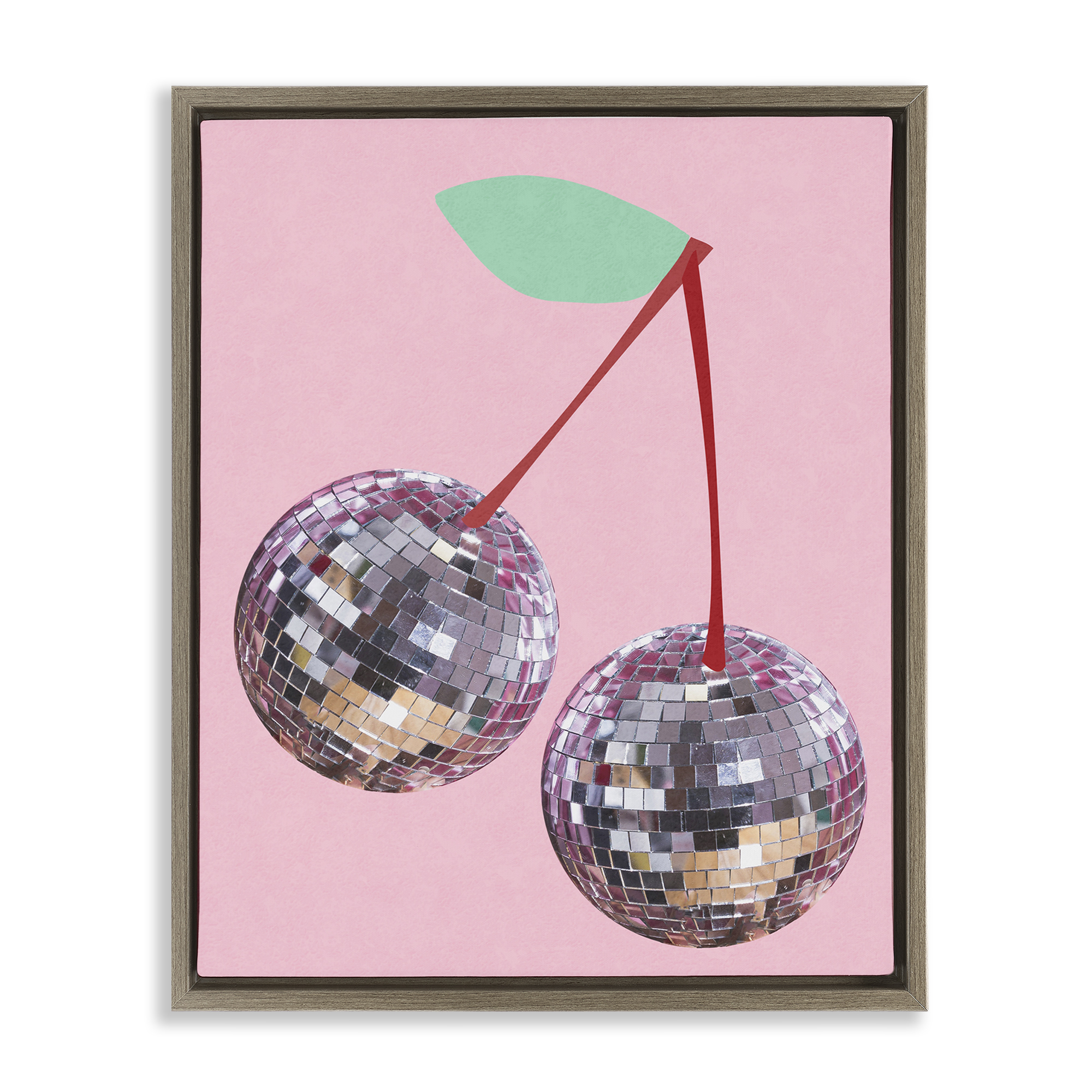 Stupell Industries Disco Ball Cherries Novelty & Humor Painting Brown Floater Framed Canvas Art Print Wall Art, 17 x 21