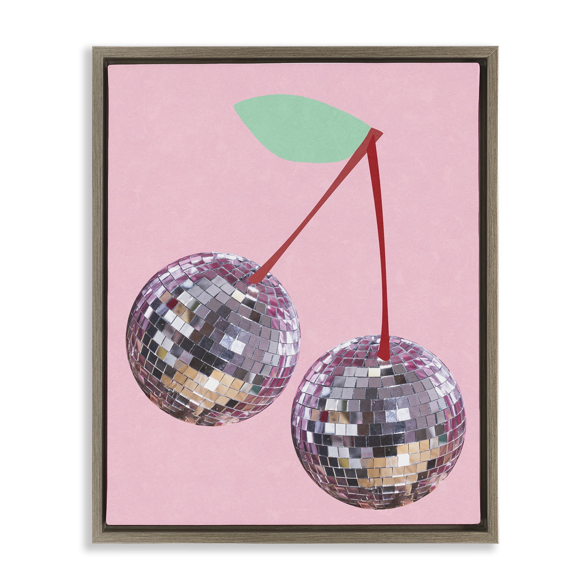 Stupell Industries Disco Ball Cherries Novelty & Humor Painting Brown Floater Framed Canvas Art Print Wall Art, 25 x 31