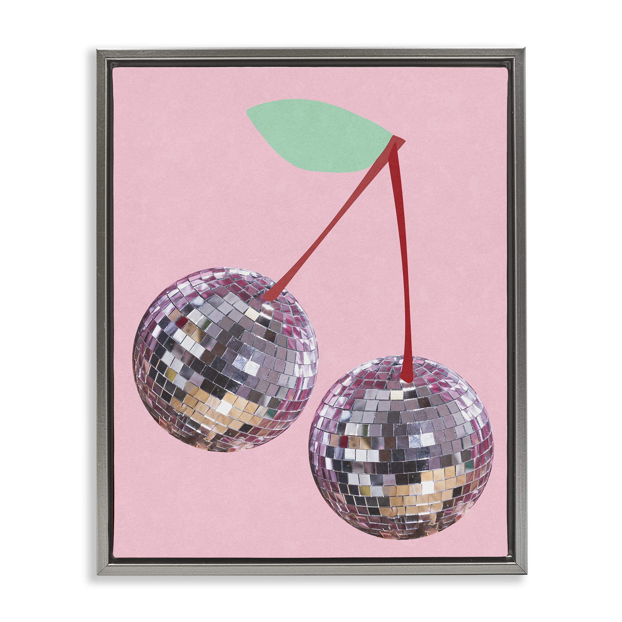 Stupell Industries Disco Ball Cherries Novelty & Humor Painting Gray Floater Framed Canvas Art Print Wall Art, 25 x 31