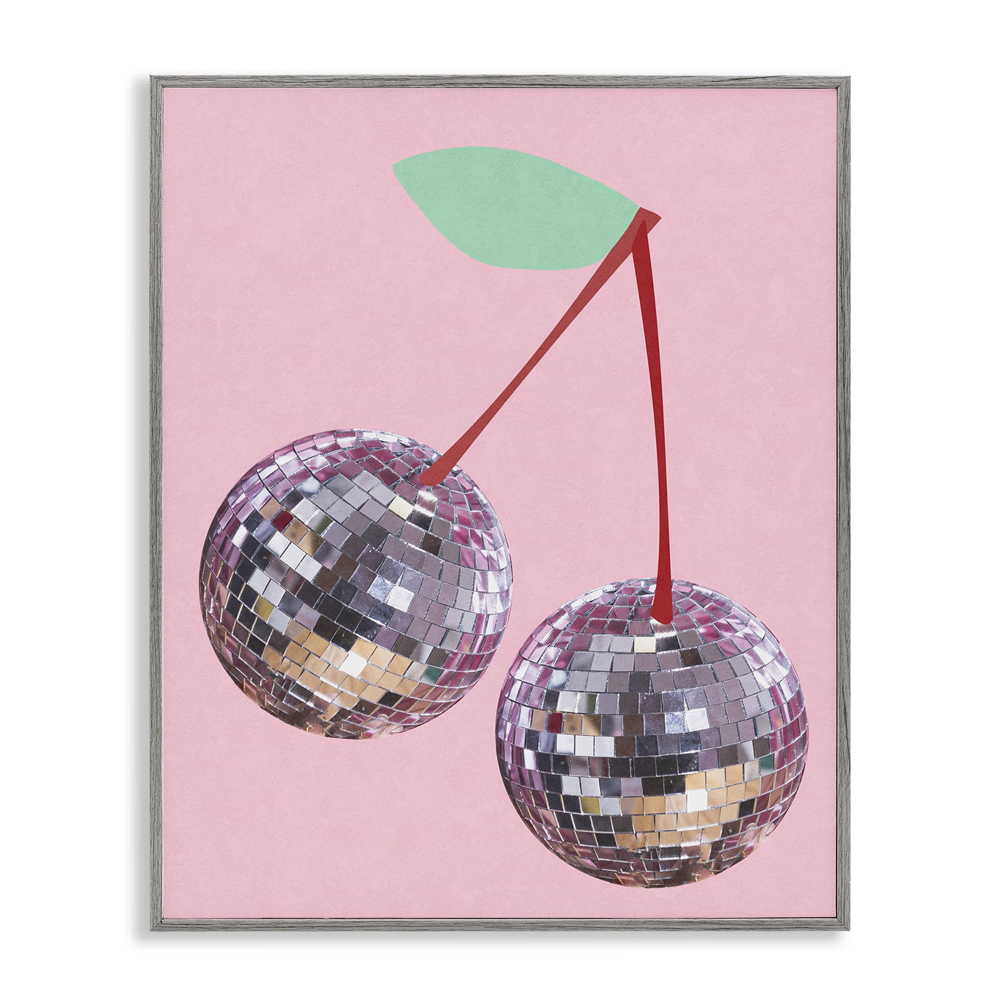 Stupell Industries Disco Ball Cherries Novelty & Humor Painting Gray Framed Art Print Wall Art, 11 x 14