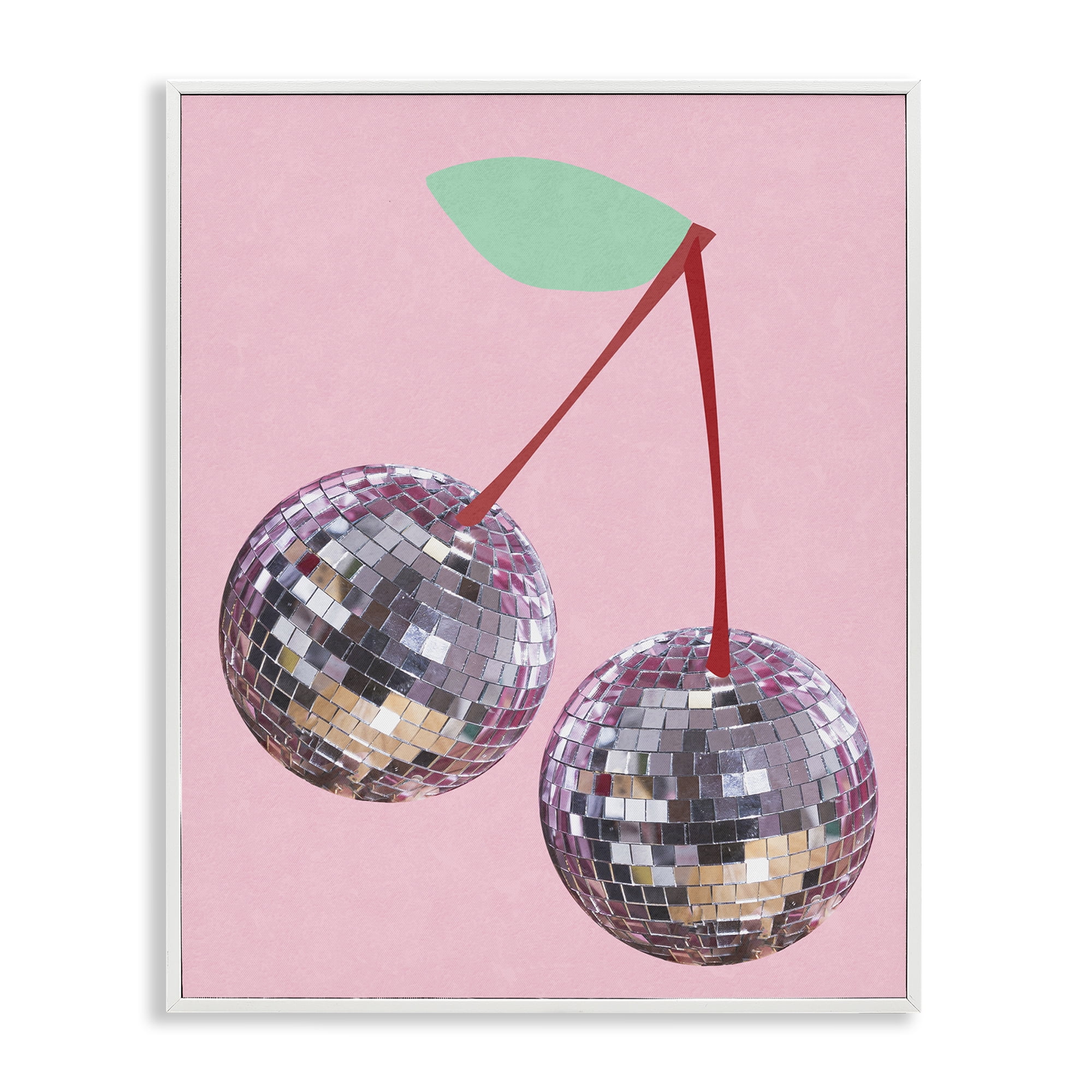 Stupell Industries Disco Ball Cherries Novelty & Humor Painting White Framed Art Print Wall Art, 24 x 30