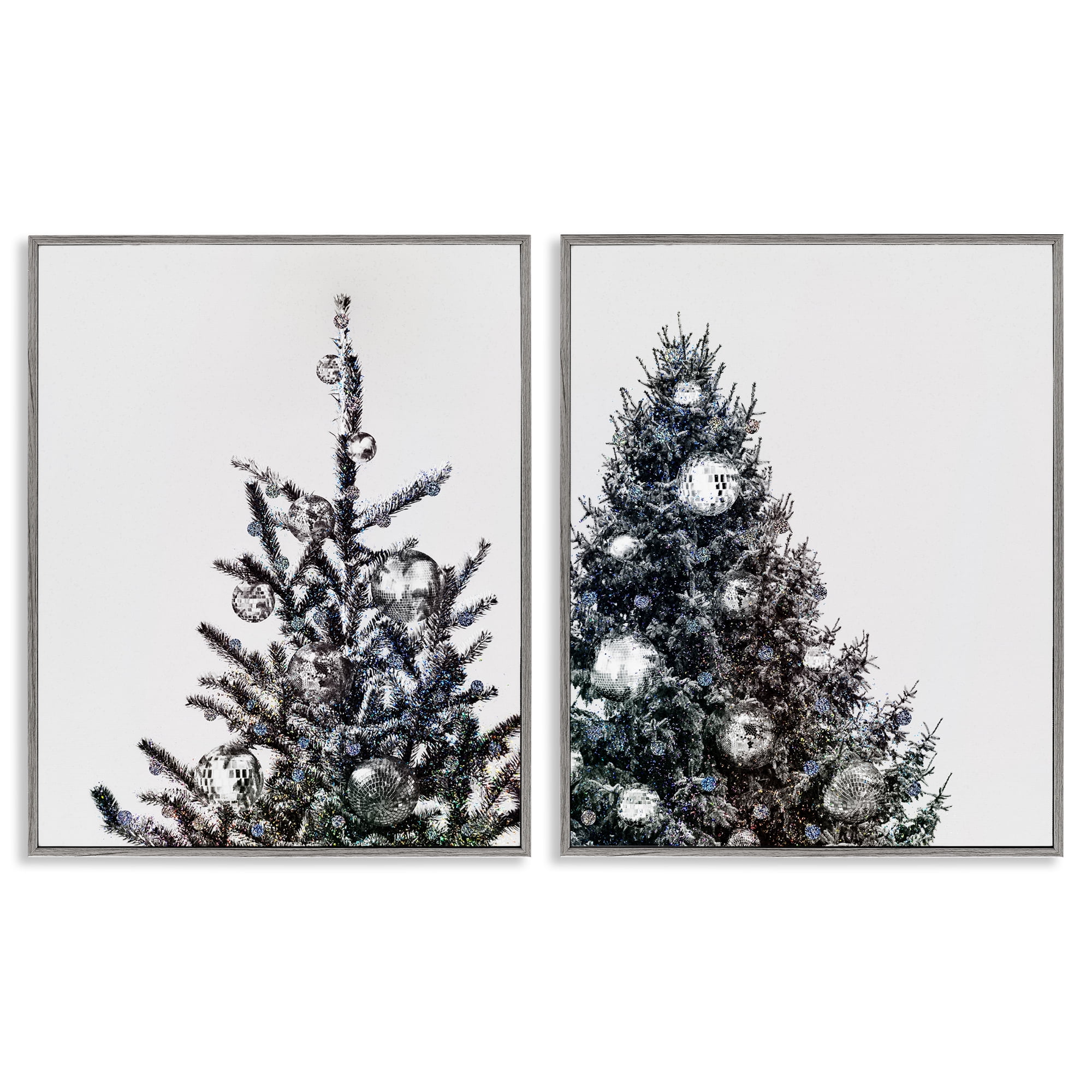 Stupell Industries Disco Ball Christmas Tree Holiday Photography Gray Framed Art Print Wall Art, 16 x 20, Set of 2
