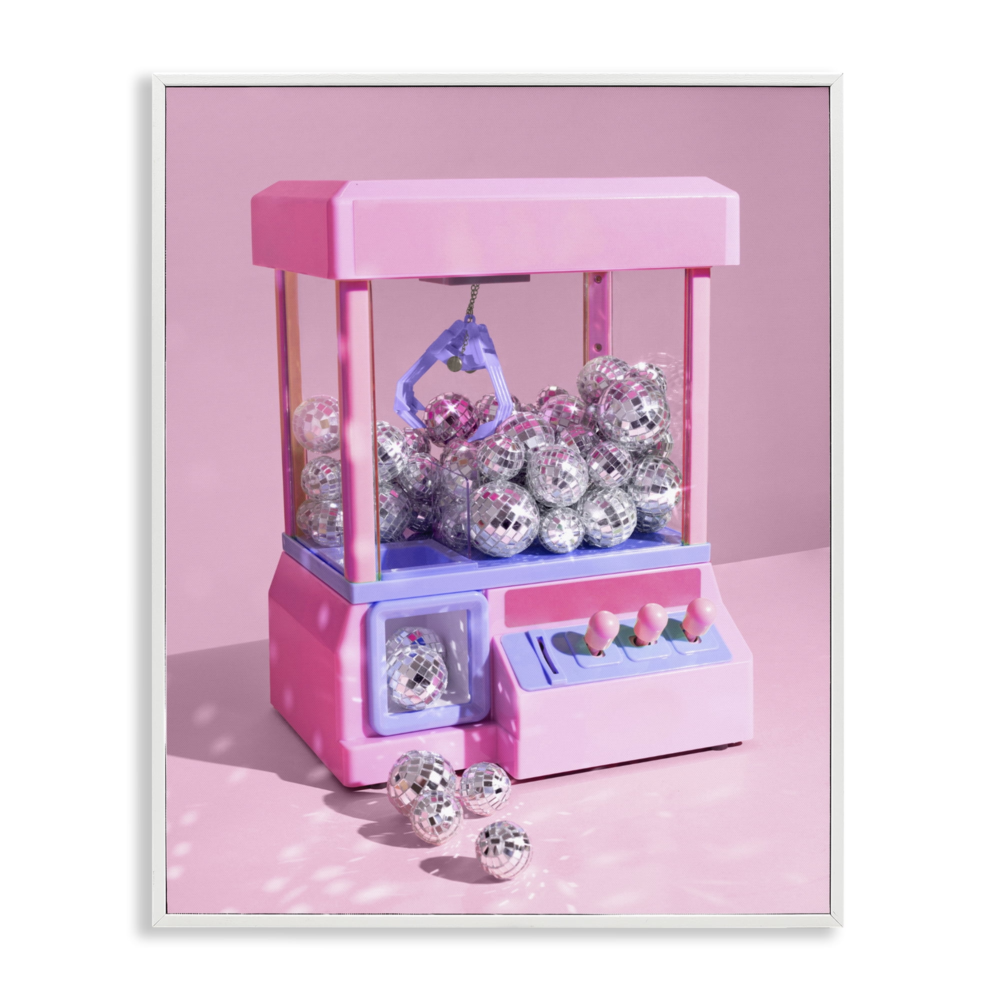 Stupell Industries Disco Ball Claw Machine White Framed Giclee Art, design by LISH Creative