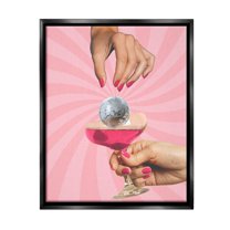 Stupell Industries Disco Ball Cocktail Food & Beverage Painting Black Floater Framed Canvas Art Print Wall Art, 17 x 21