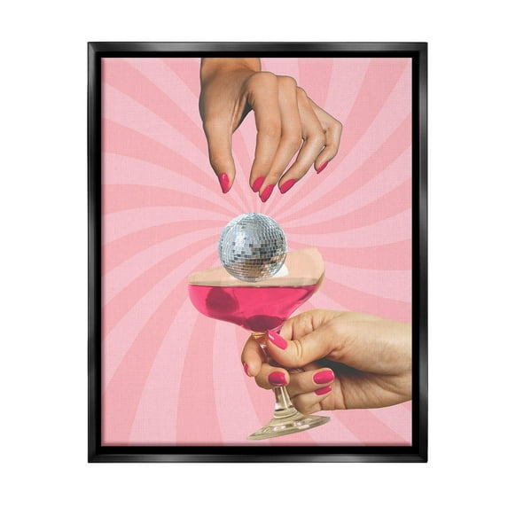 Stupell Industries Disco Ball Cocktail Food & Beverage Painting Black Floater Framed Canvas Art Print Wall Art, 25 x 31