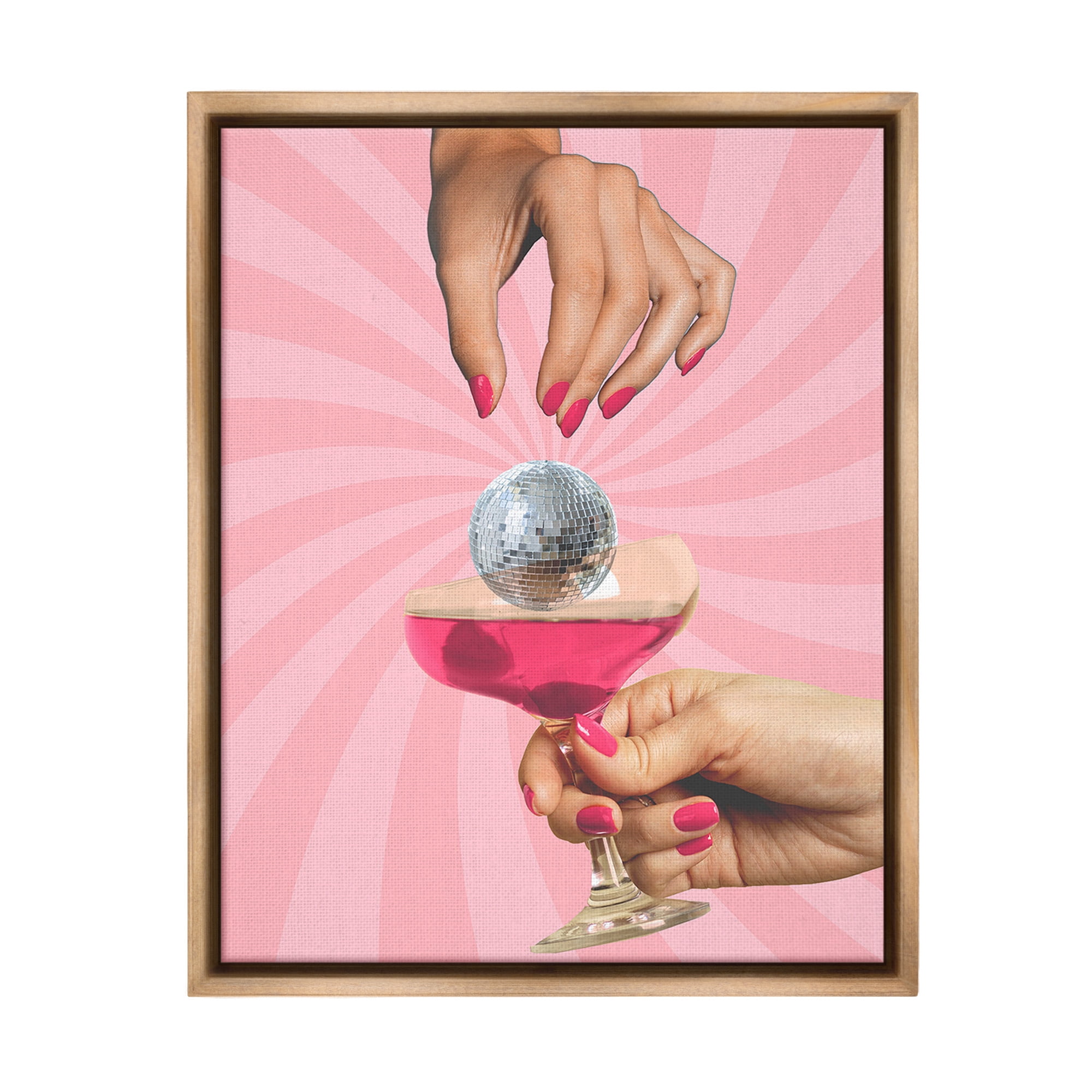 Stupell Industries Disco Ball Cocktail Food & Beverage Painting Brown Floater Framed Canvas Art Print Wall Art, 25 x 31