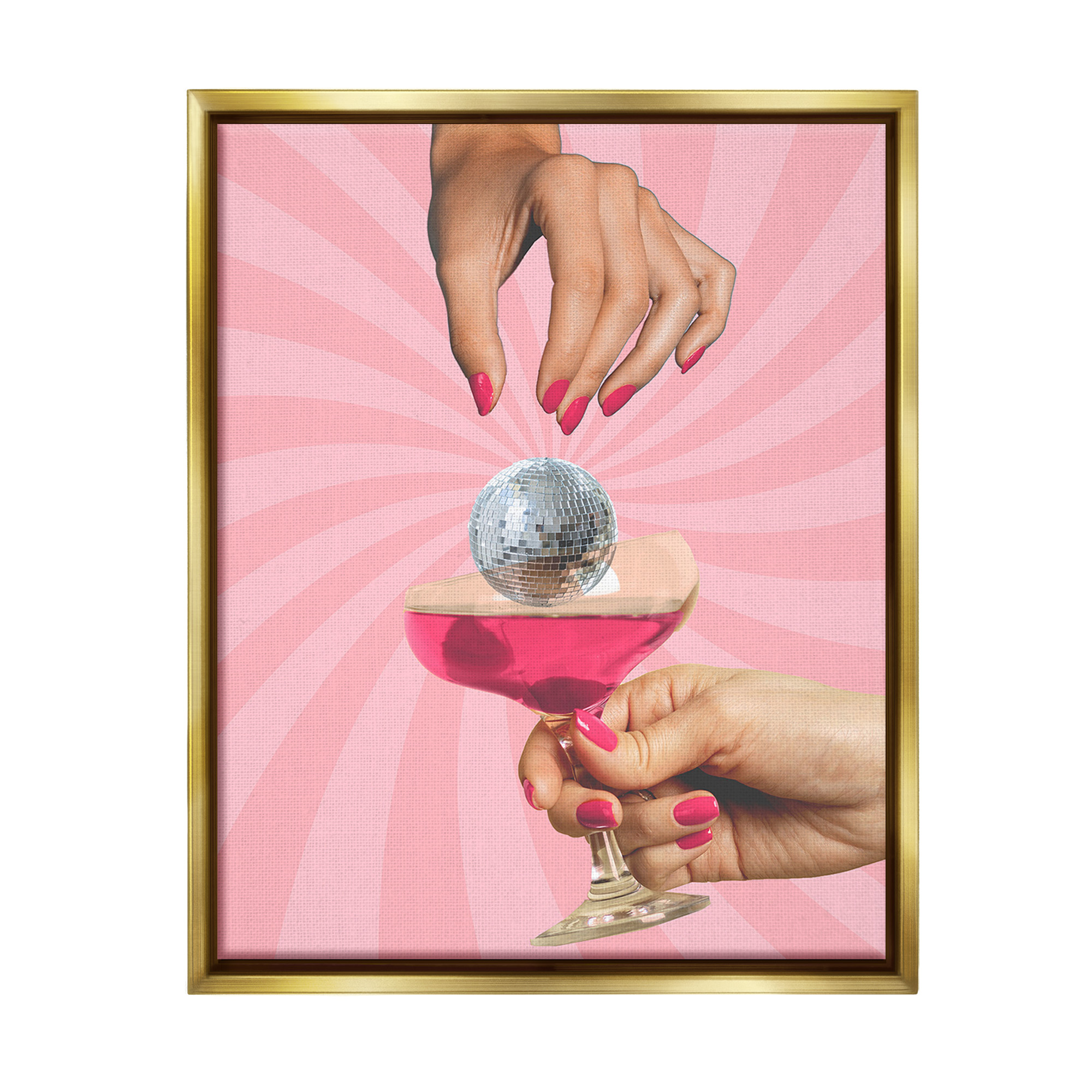 Stupell Industries Disco Ball Cocktail Food & Beverage Painting Gold Floater Framed Canvas Art Print Wall Art, 17 x 21