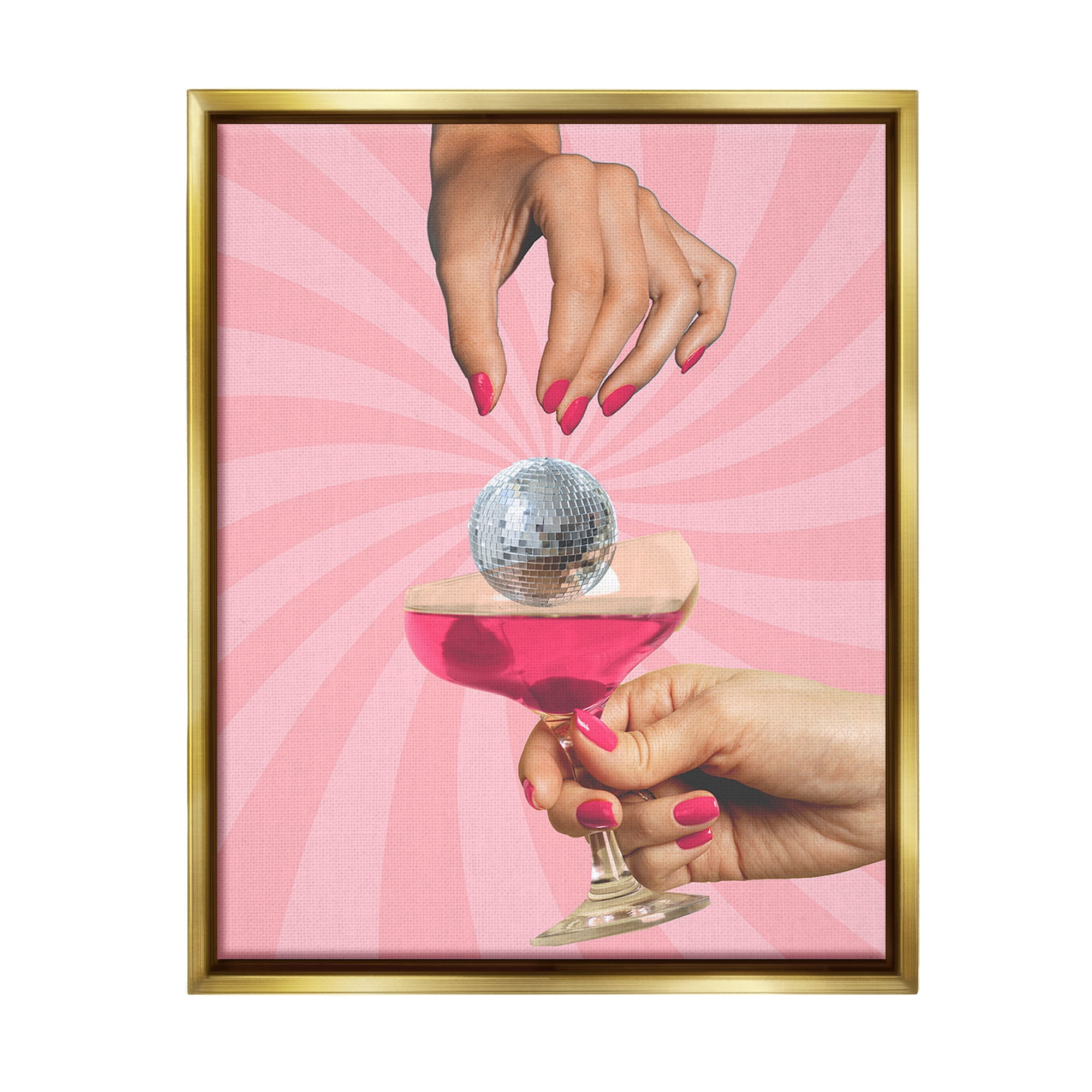Stupell Industries Disco Ball Cocktail Food & Beverage Painting Gold Floater Framed Canvas Art Print Wall Art, 25 x 31
