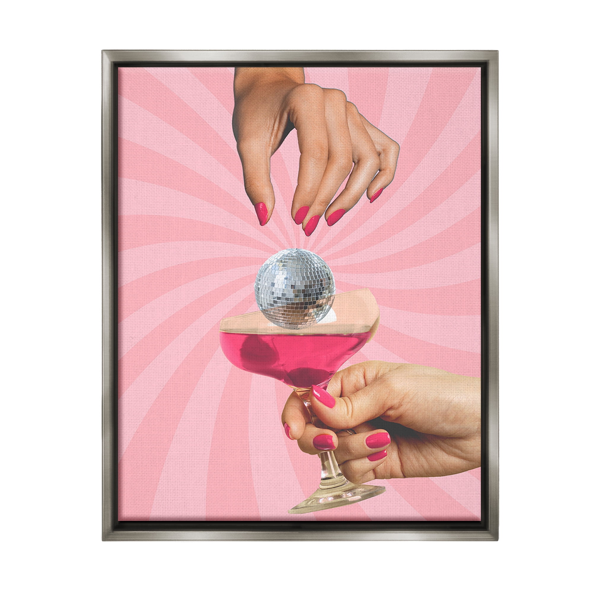 Stupell Industries Disco Ball Cocktail Food & Beverage Painting Gray Floater Framed Canvas Art Print Wall Art, 17 x 21