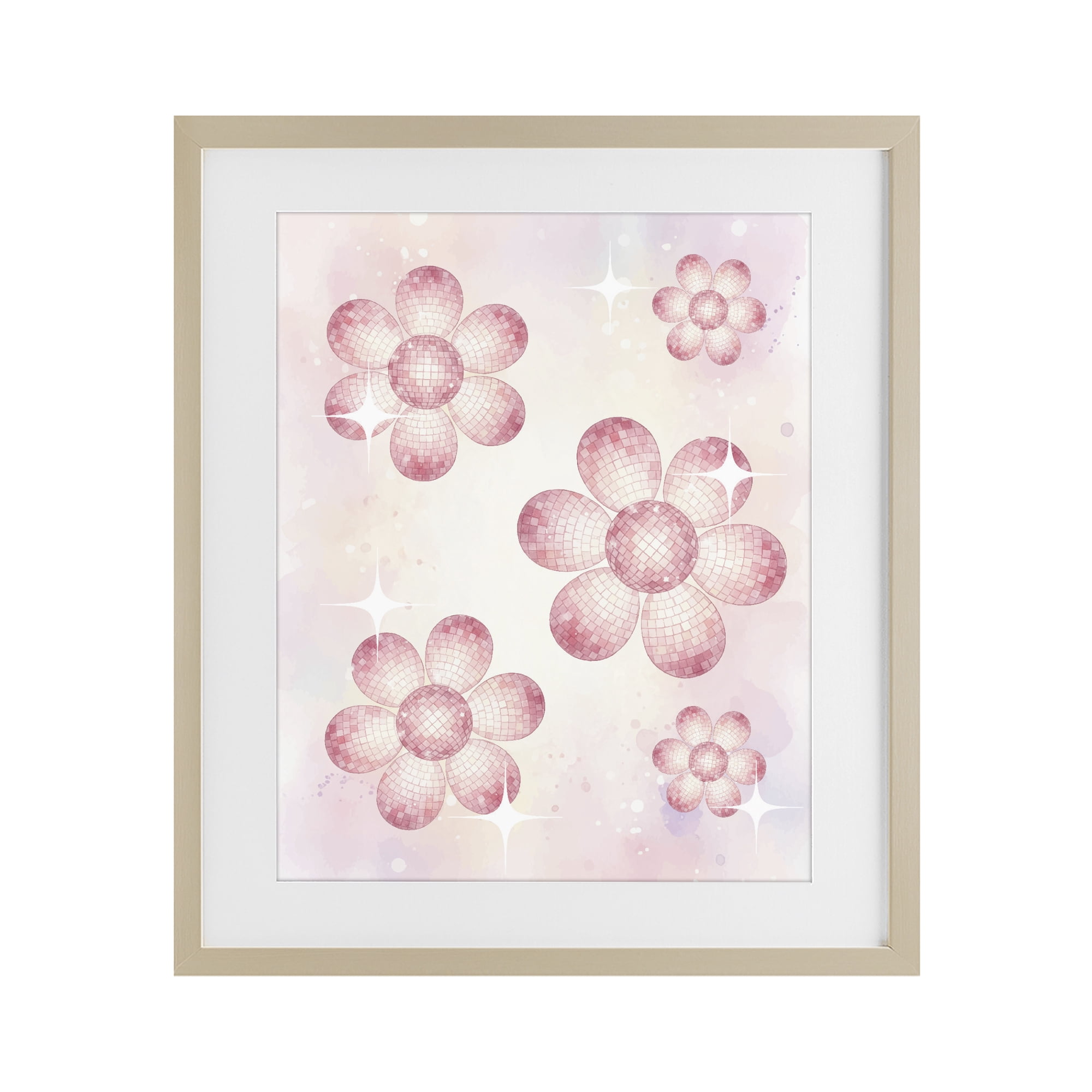Stupell Industries Disco Ball Floral Patterns Birch Framed Print Under Glass, design by Lil' Rue
